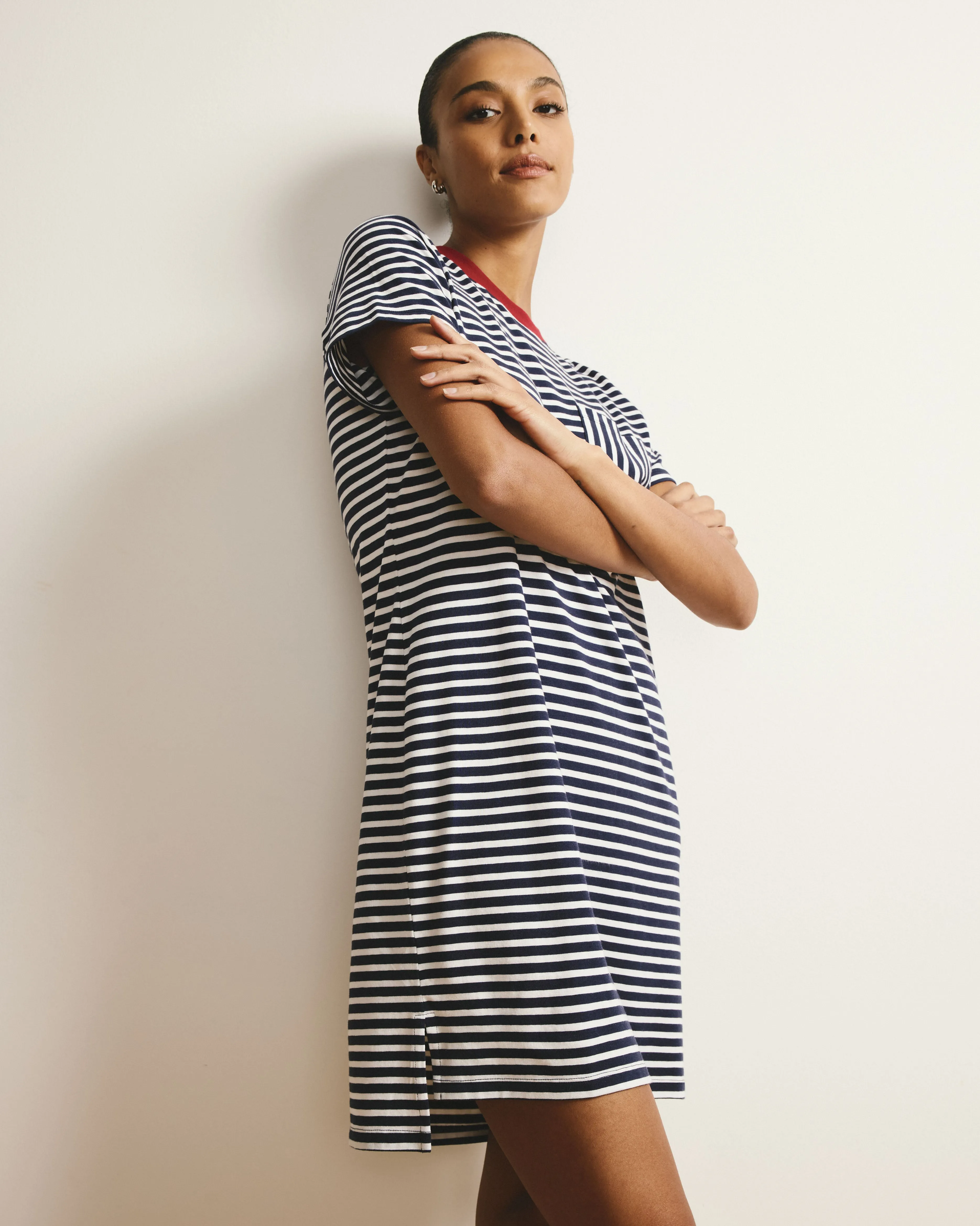 Garcon Tee Dress - Navy/White Stripe with Garnet Trim sold by Universal Standard product image thumbnail 4