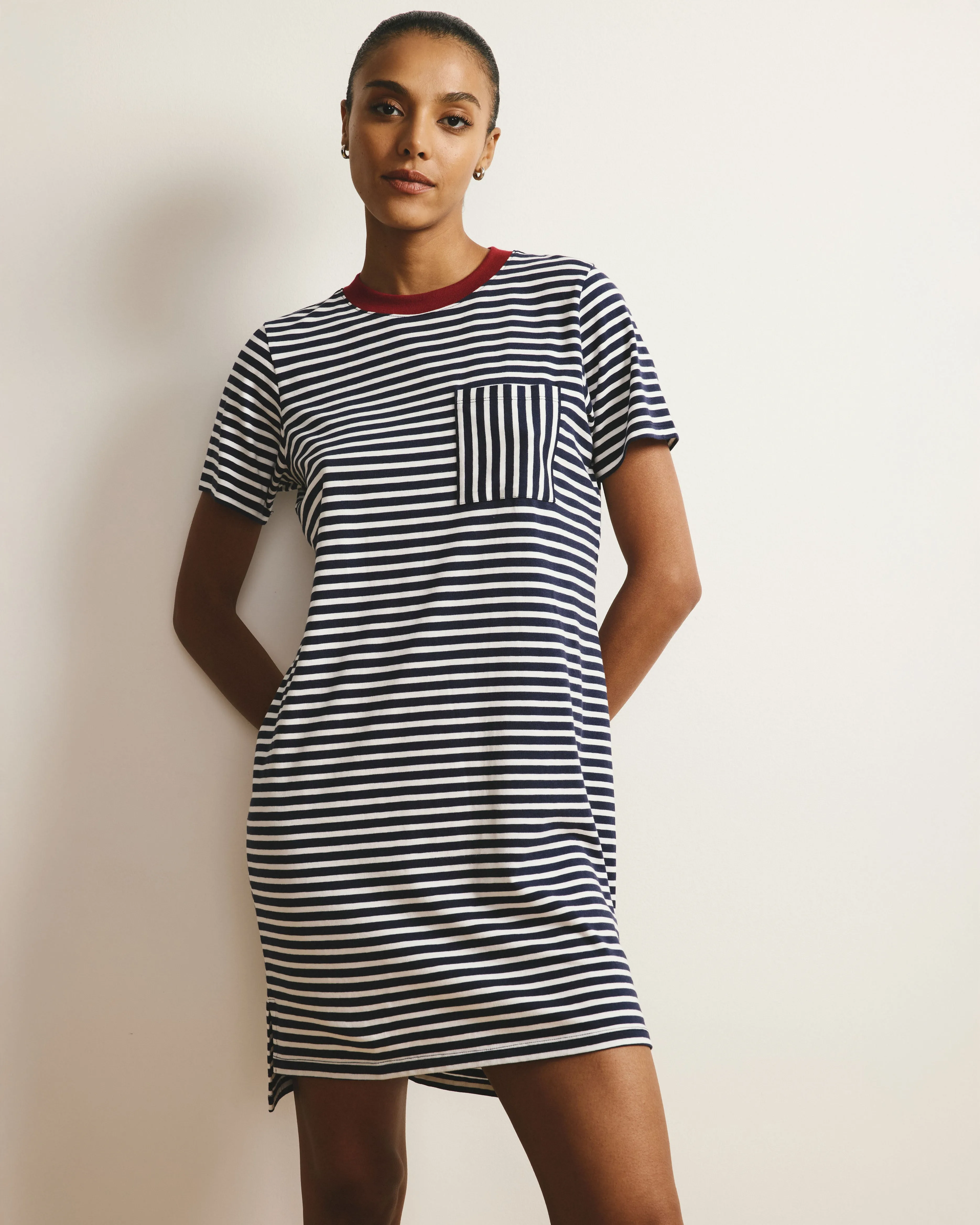 Garcon Tee Dress - Navy/White Stripe with Garnet Trim sold by Universal Standard product image thumbnail 3
