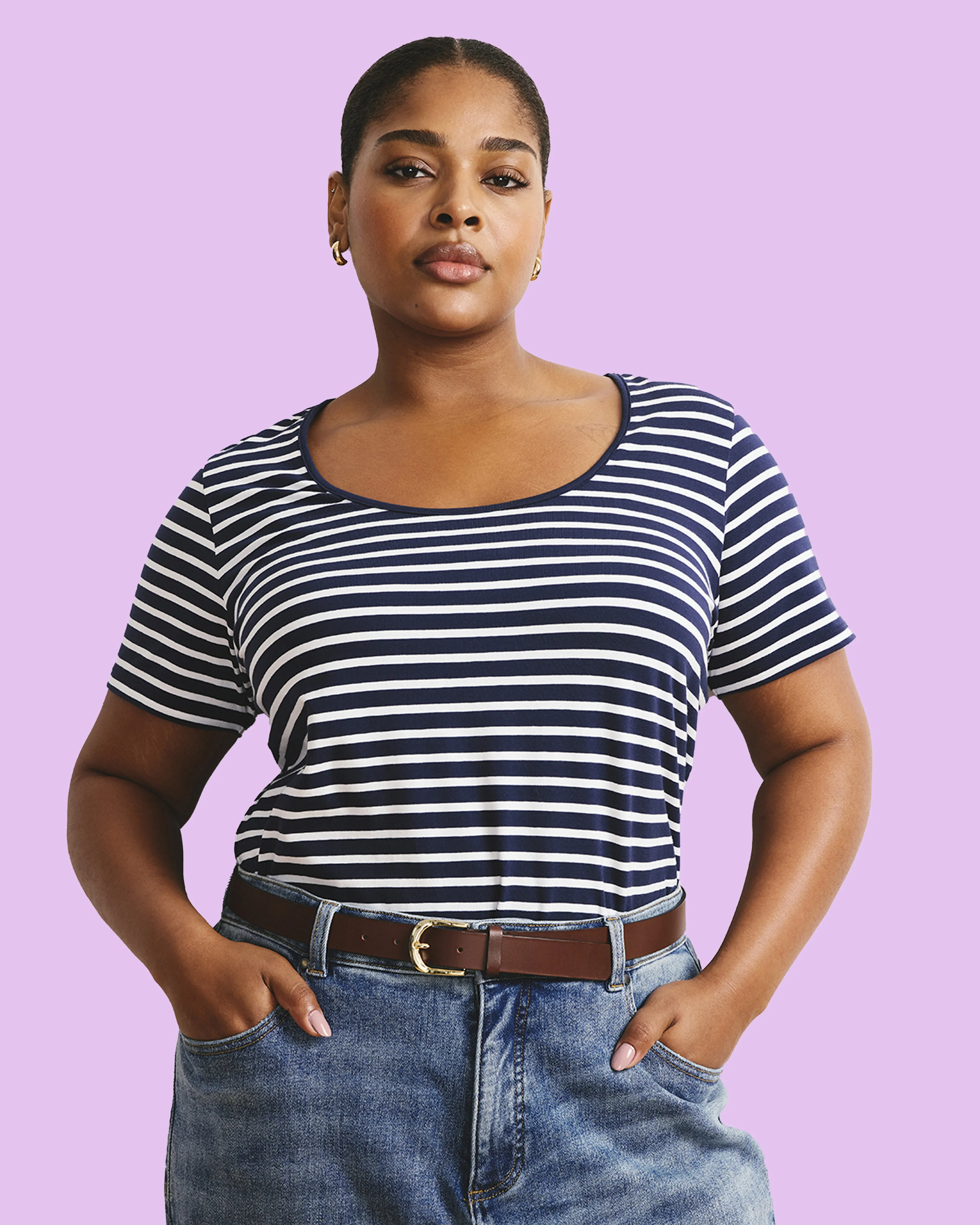 Scoop Neck Tee - Navy/White Stripe sold by Universal Standard