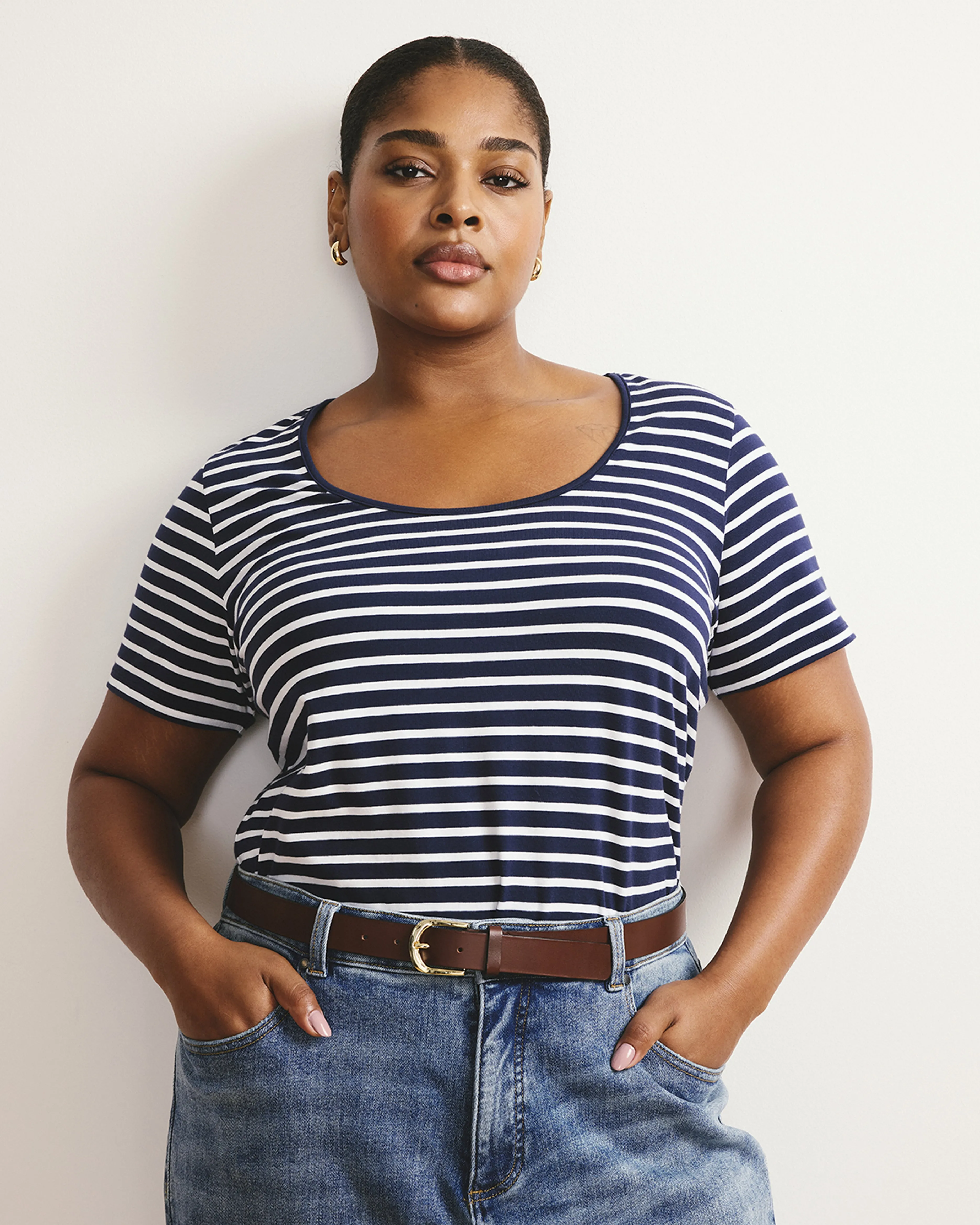 Scoop Neck Tee - Navy/White Stripe sold by Universal Standard product image thumbnail 2