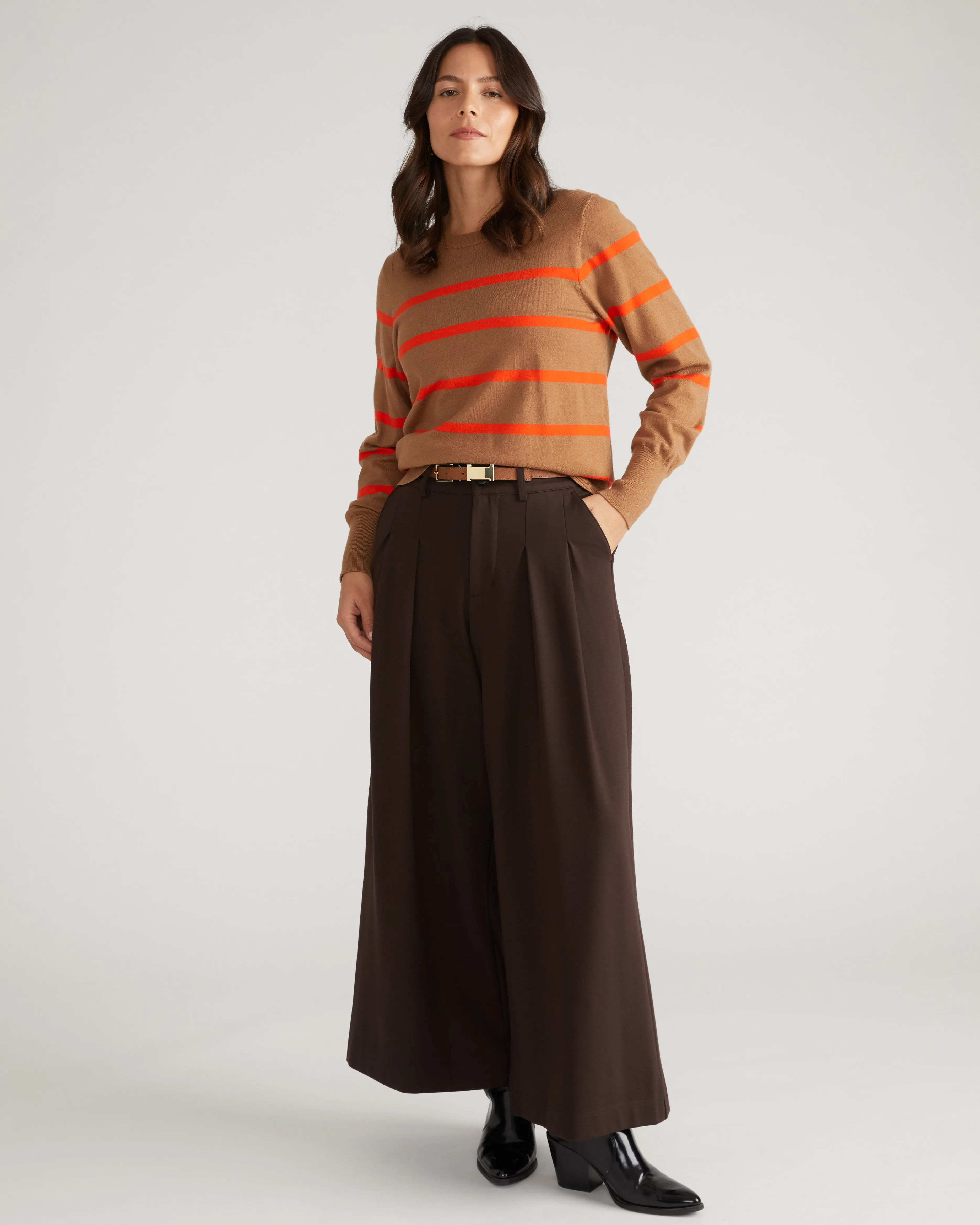 Savvy Fine Knit Crew Sweater - Classic Camel/Poppy Stripe sold by Universal Standard product image thumbnail 5