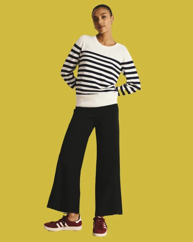 Savvy Fine Knit Crew Sweater - Cream/Navy Stripes sold by Universal Standard