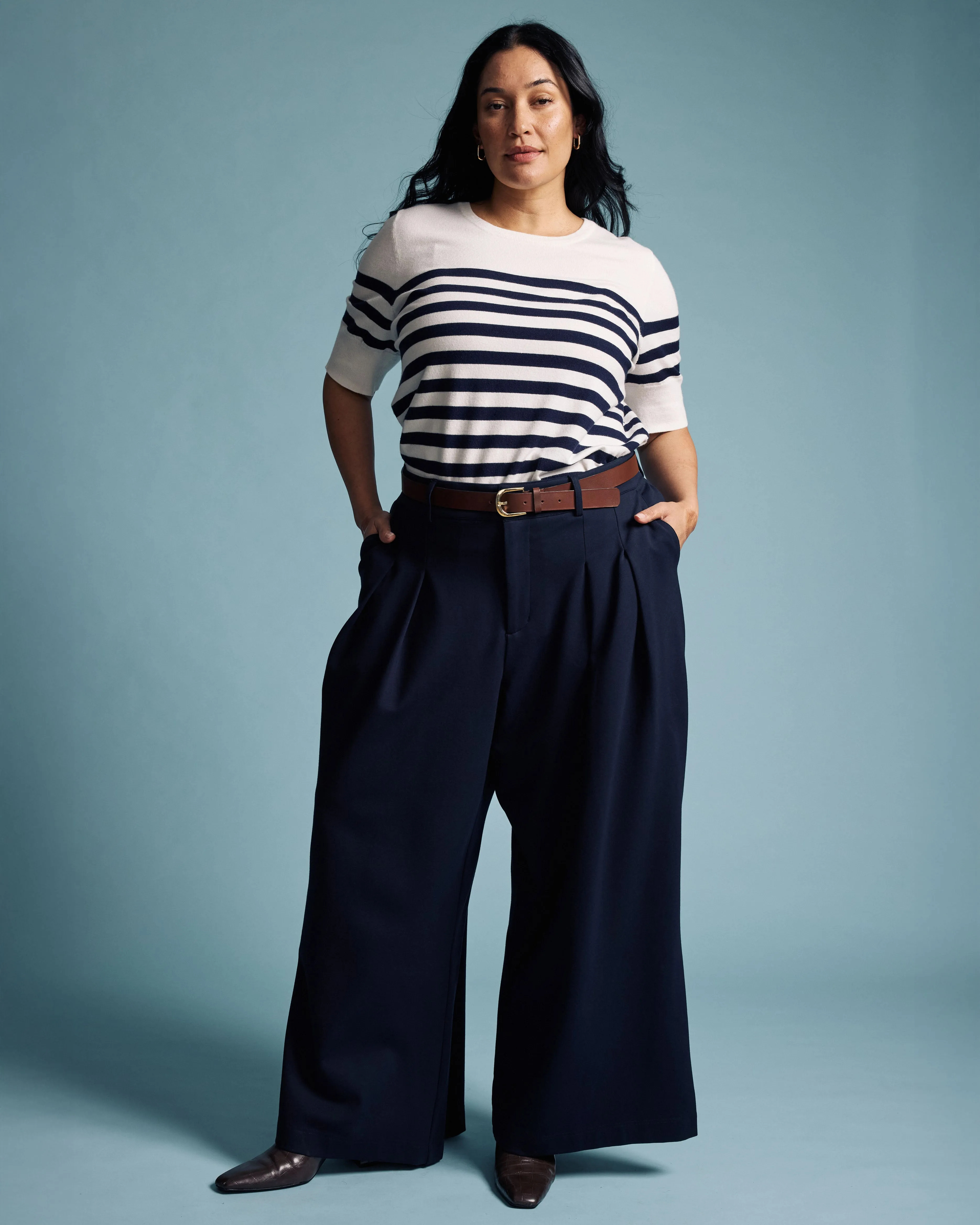 Savvy Fine Knit Sweater Top - Cream/Navy Stripes sold by Universal Standard product image thumbnail 3