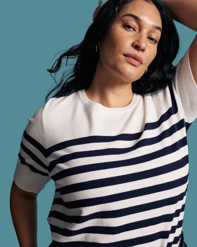 Savvy Fine Knit Sweater Top - Cream/Navy Stripes sold by Universal Standard