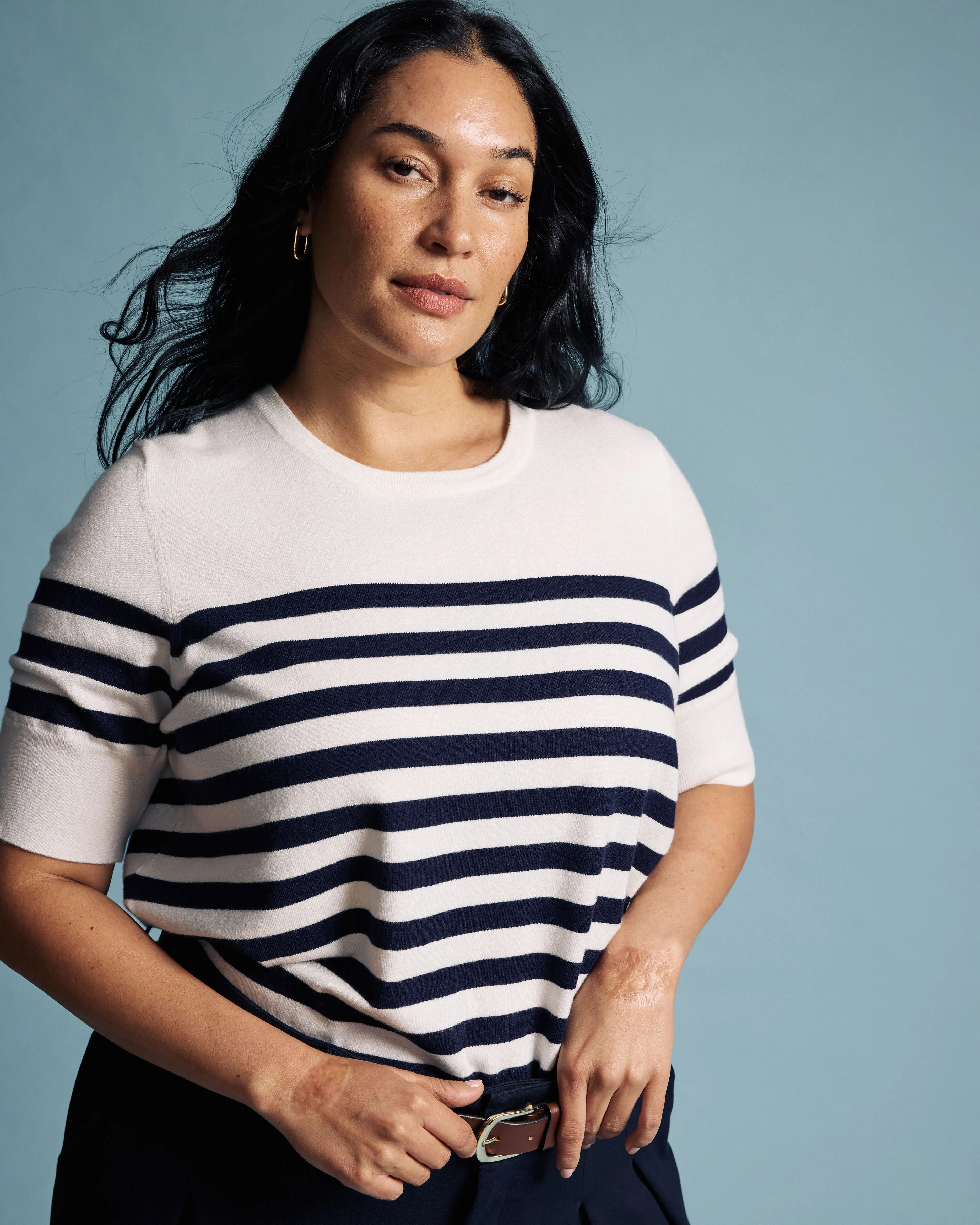 Savvy Fine Knit Sweater Top - Cream/Navy Stripes sold by Universal Standard product image thumbnail 4