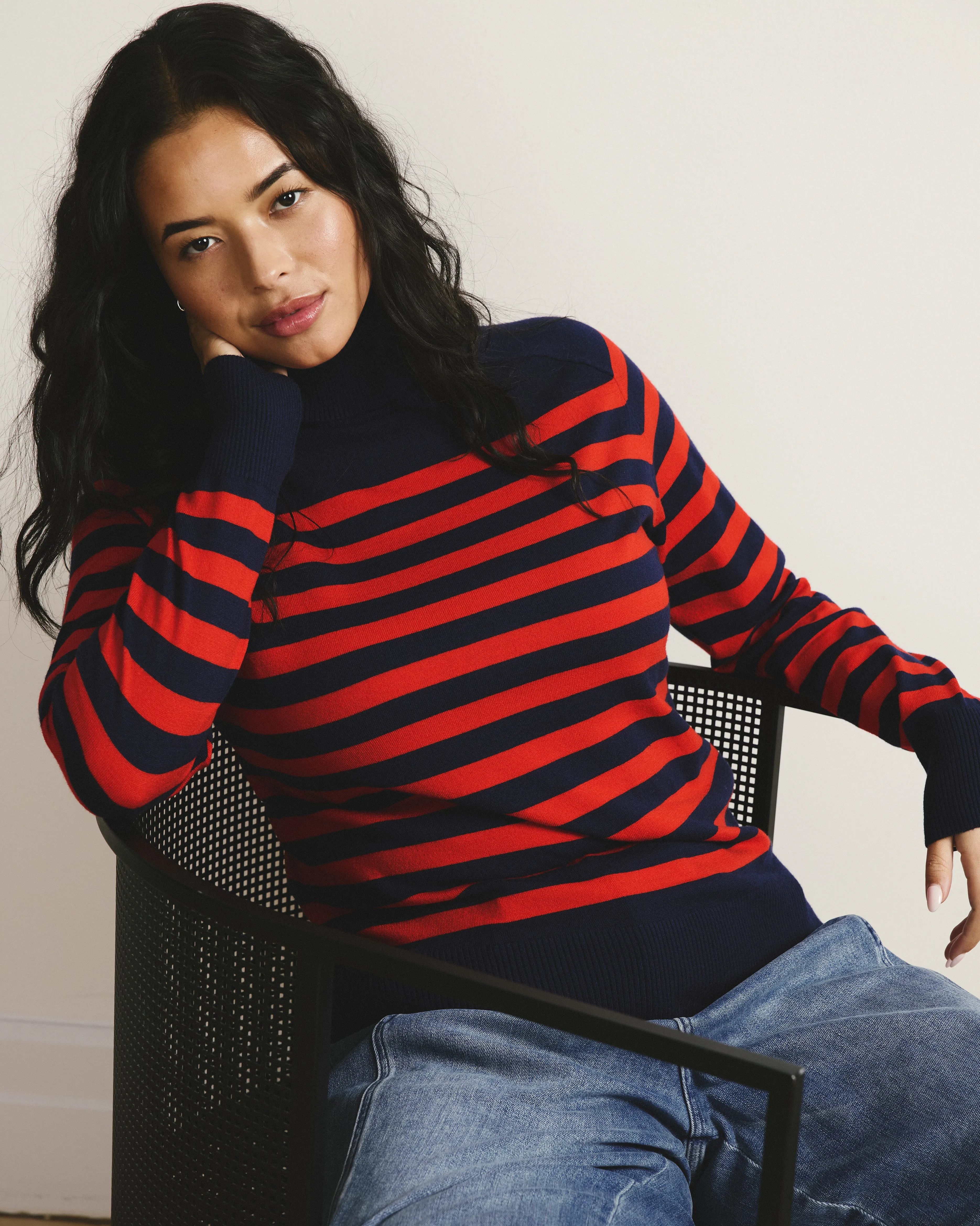 Renee Savvy Fine Knit Raglan Turtleneck - Navy/Red Stripes sold by Universal Standard product image thumbnail 2