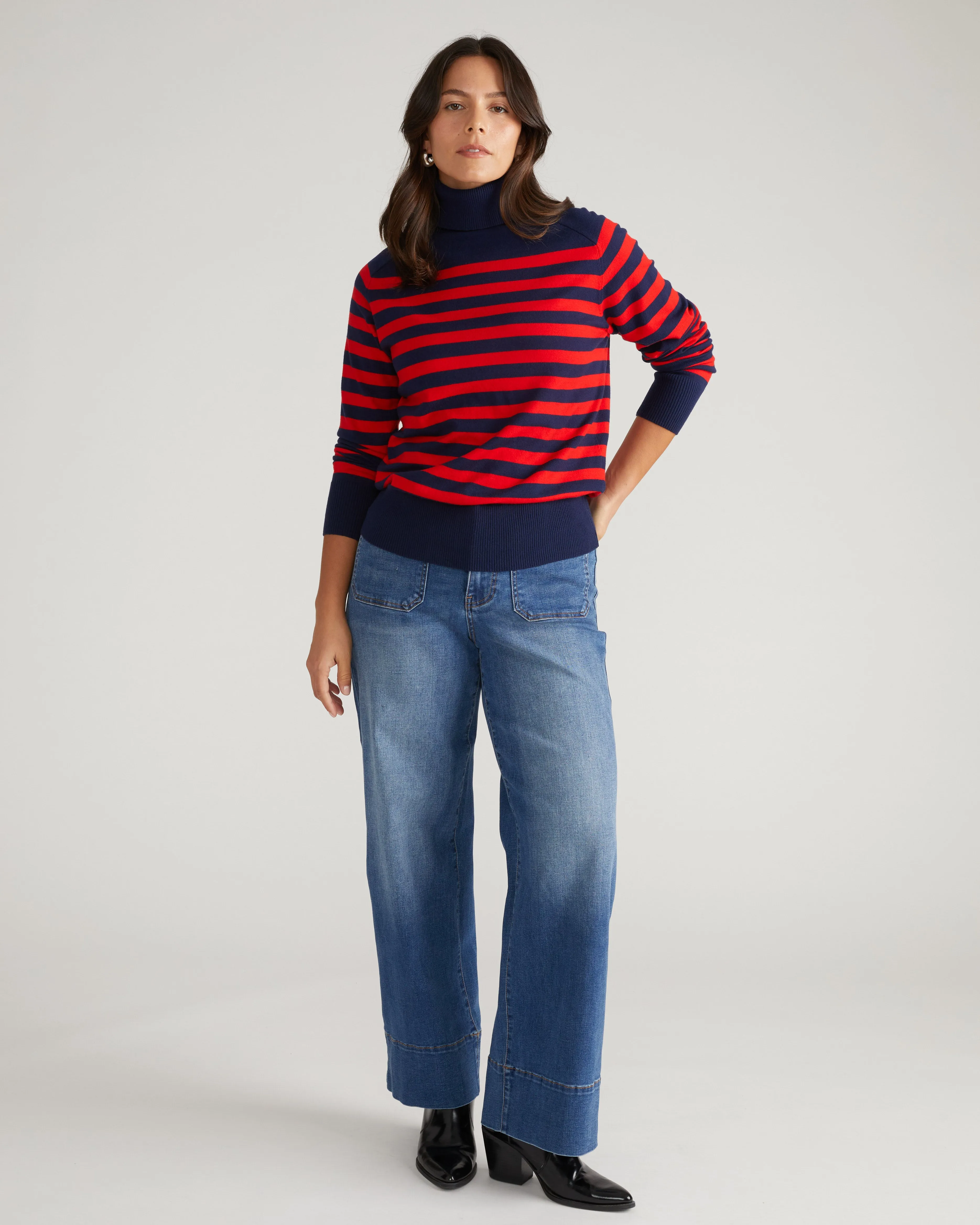 Renee Savvy Fine Knit Raglan Turtleneck - Navy/Red Stripes sold by Universal Standard product image thumbnail 4