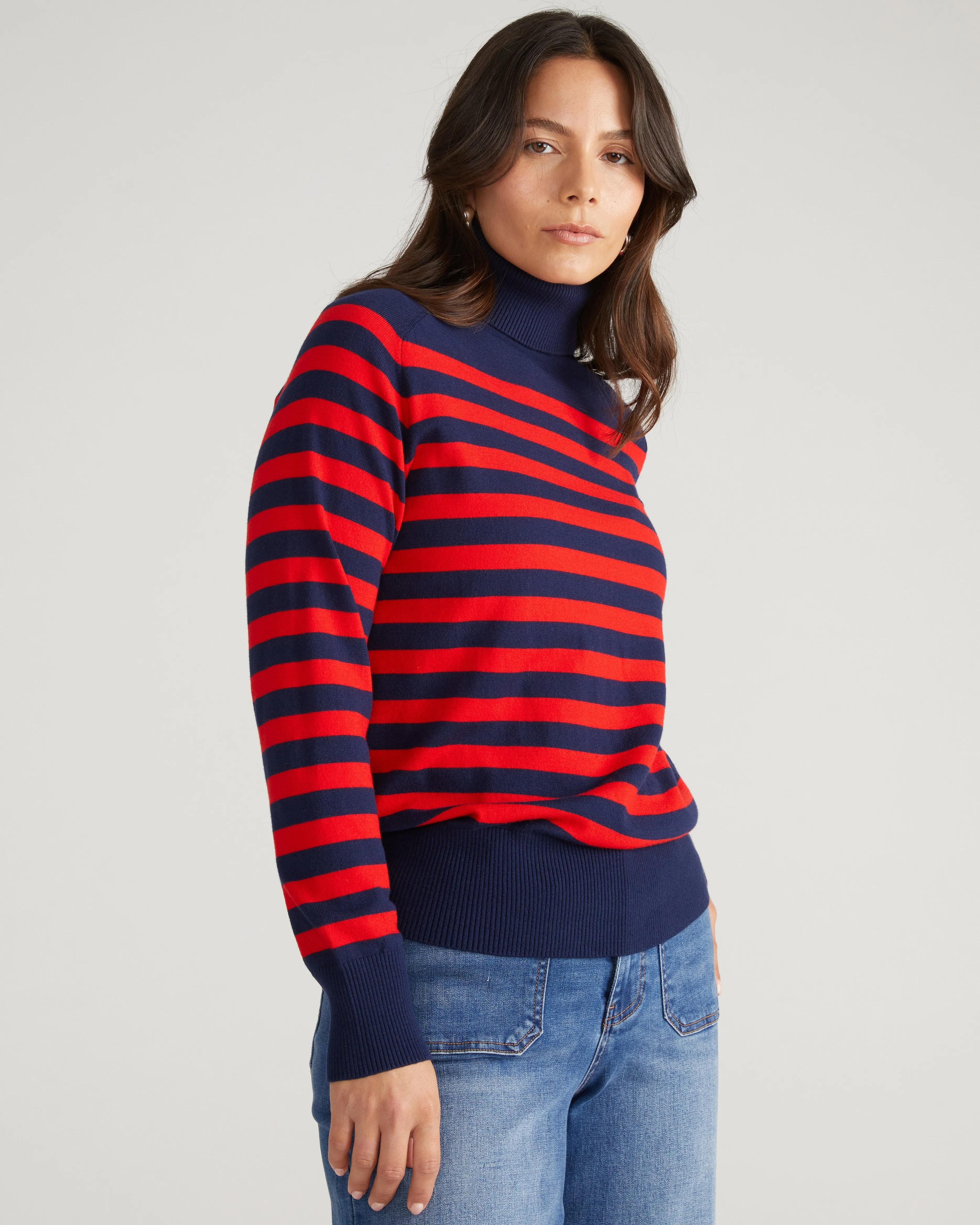 Renee Savvy Fine Knit Raglan Turtleneck - Navy/Red Stripes sold by Universal Standard product image thumbnail 5