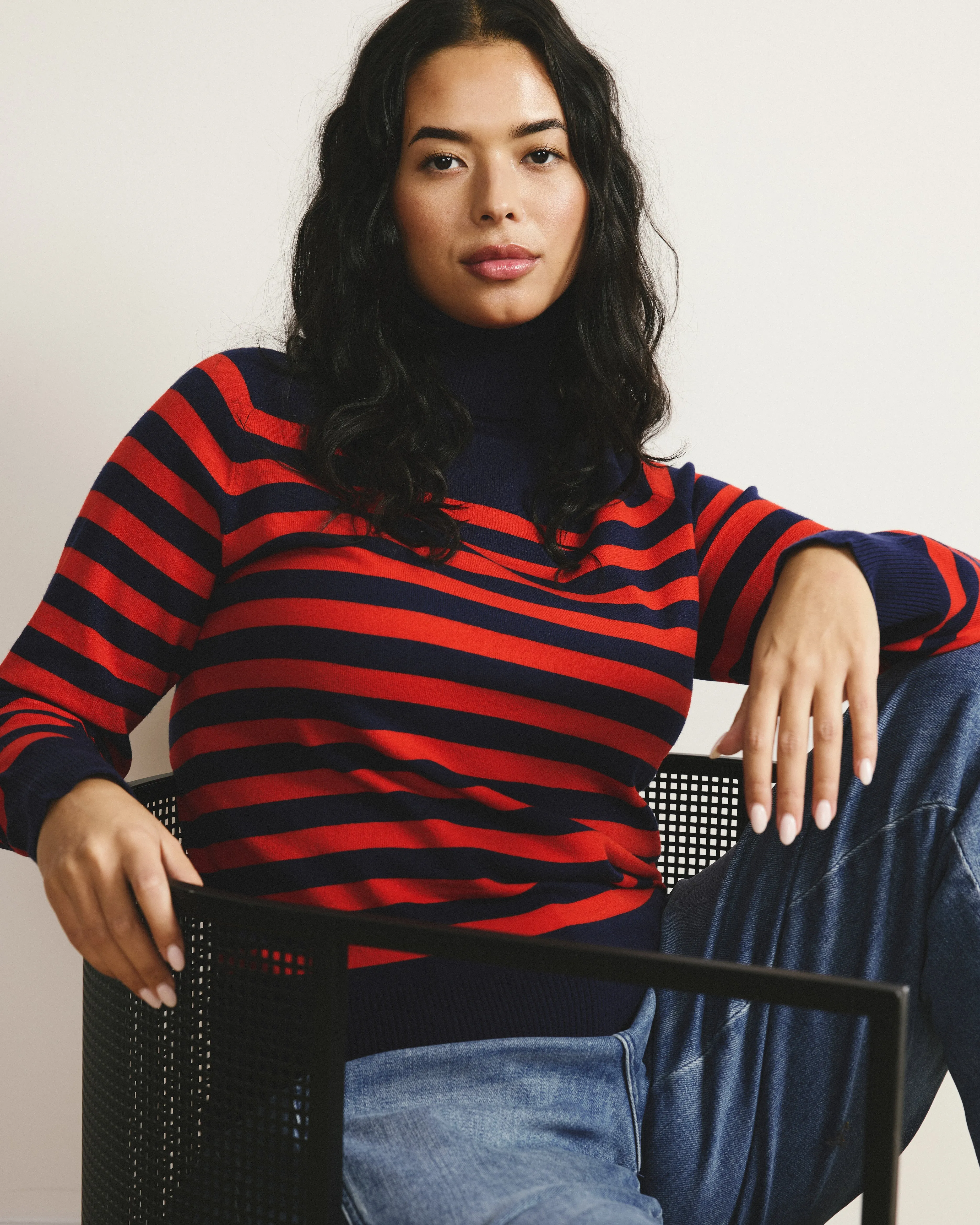Renee Savvy Fine Knit Raglan Turtleneck - Navy/Red Stripes sold by Universal Standard product image thumbnail 3