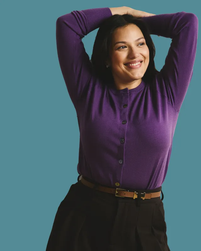 Savvy Fine Knit Crewneck Cardigan - Grape sold by Universal Standard