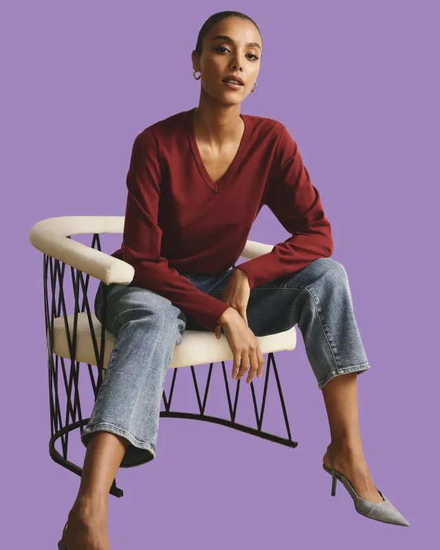 Savvy Fine Knit V Sweater - Garnet sold by Universal Standard