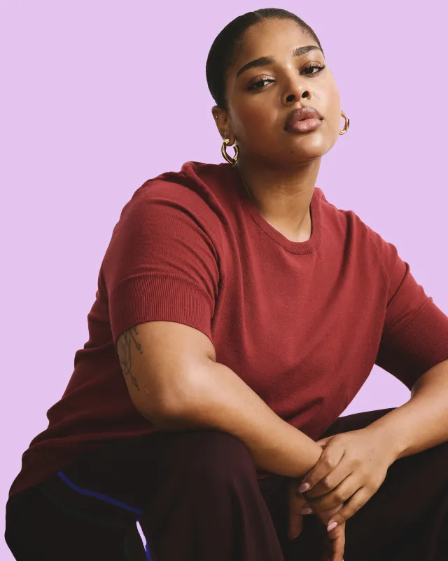 Savvy Fine Knit Sweater Top - Garnet sold by Universal Standard