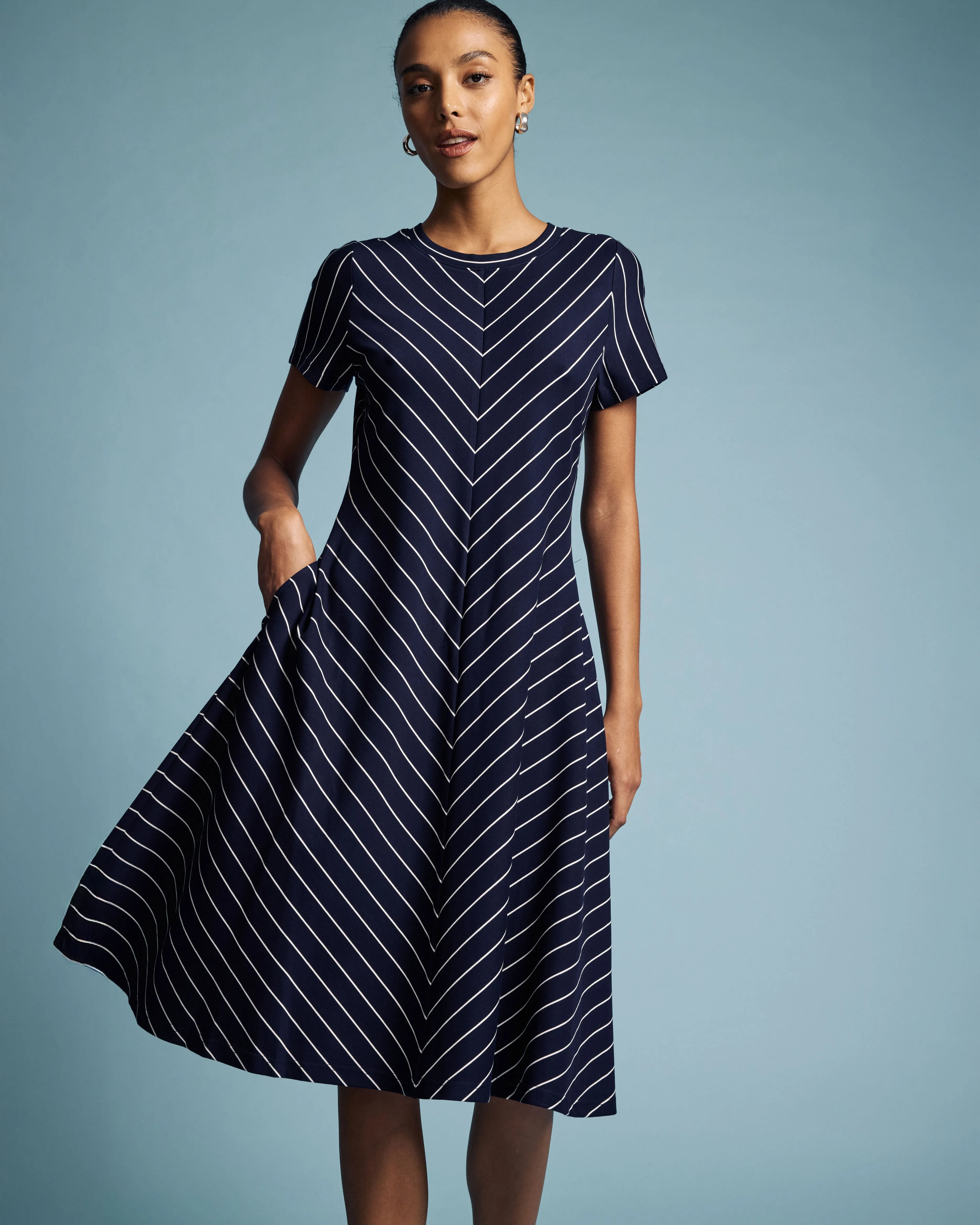 Imani Ponte Dress - Navy Pinstripe sold by Universal Standard product image thumbnail 3