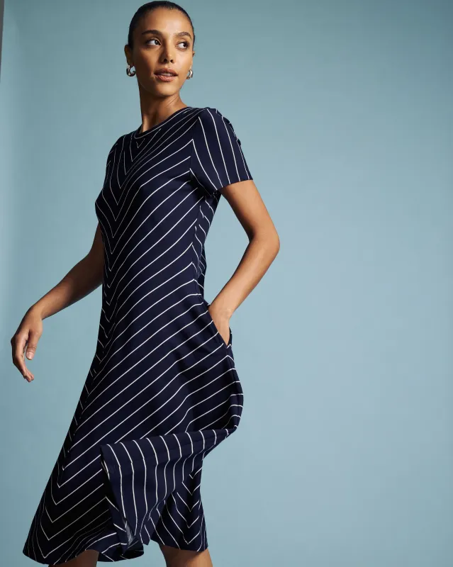 Imani Ponte Dress - Navy Pinstripe sold by Universal Standard