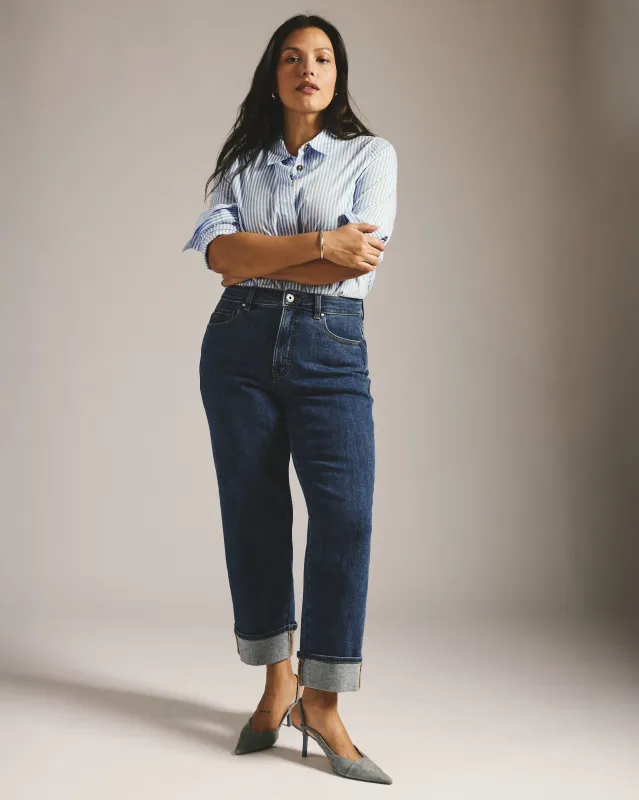 Stevie High Rise Cuffed Straight Leg Jeans - Odeon Blue sold by Universal Standard