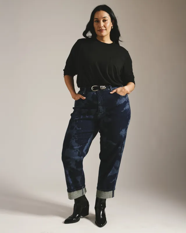 Stevie High Rise Cuffed Straight Leg Jeans - Indigo Tiedye Wash sold by Universal Standard