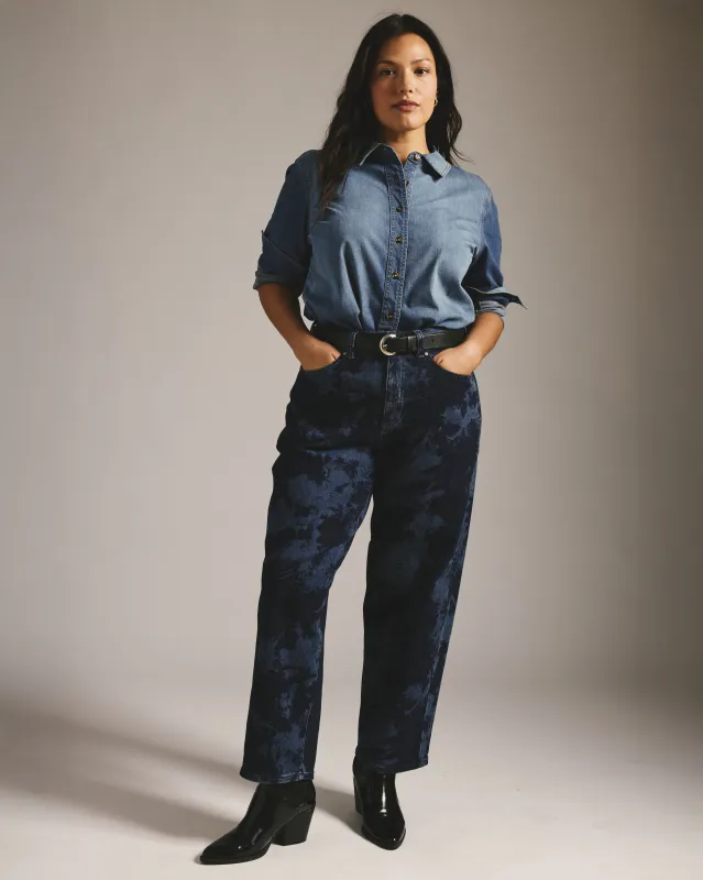 Lou High Rise Barrel Leg Jeans - Indigo Tiedye Wash made by Universal Standard