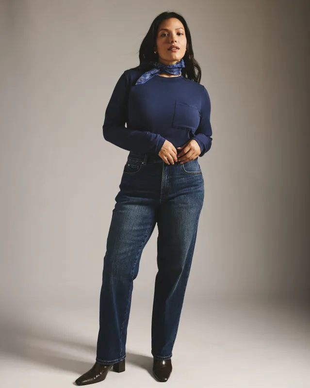 Etta High Rise Straight Leg Jeans 31 Inch - Saint Lawrence Blue sold by Universal Standard