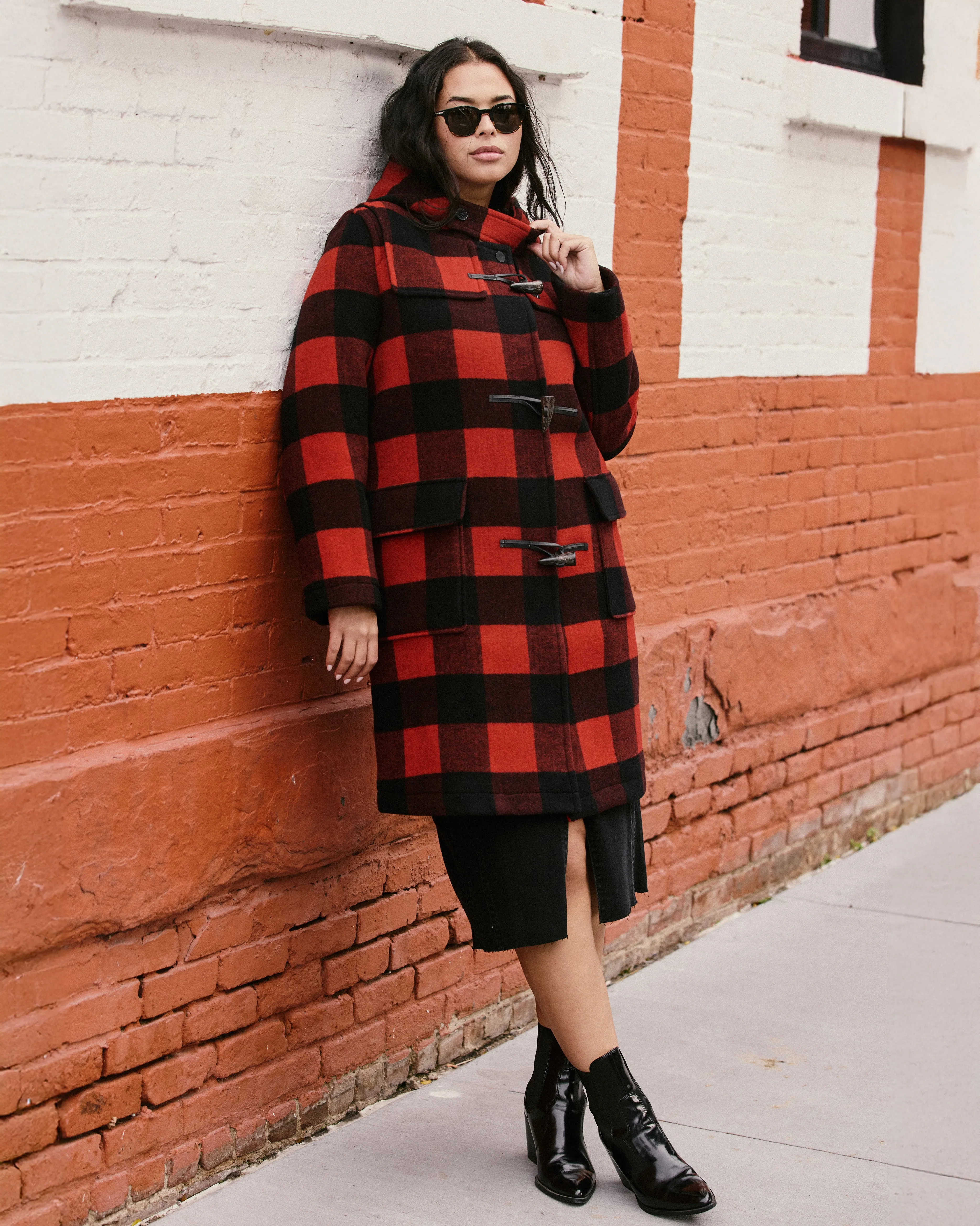Highlands Duffle Coat - Red Buffalo Check sold by Universal Standard