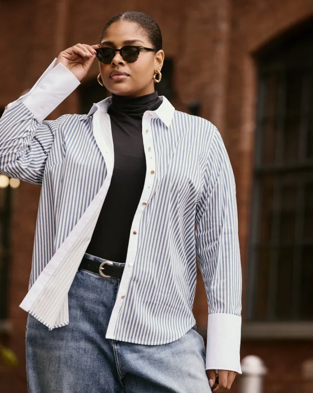 Henning x US Madison Shirt - Blue Stripe with Contrast White sold by Universal Standard