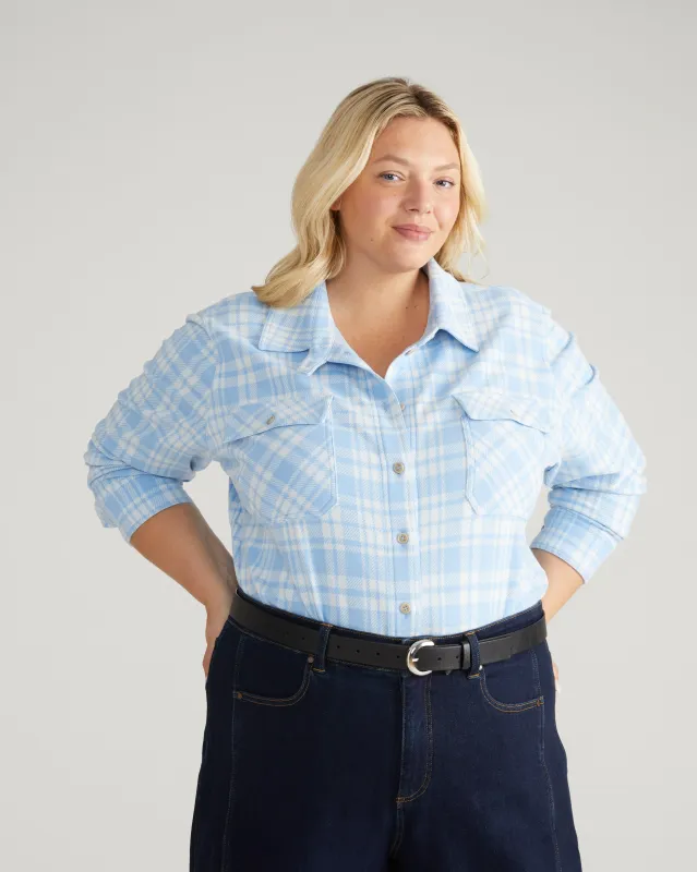 Maine Stretch Flannel Shirt - Teapot Whistle Blue Plaid sold by Universal Standard