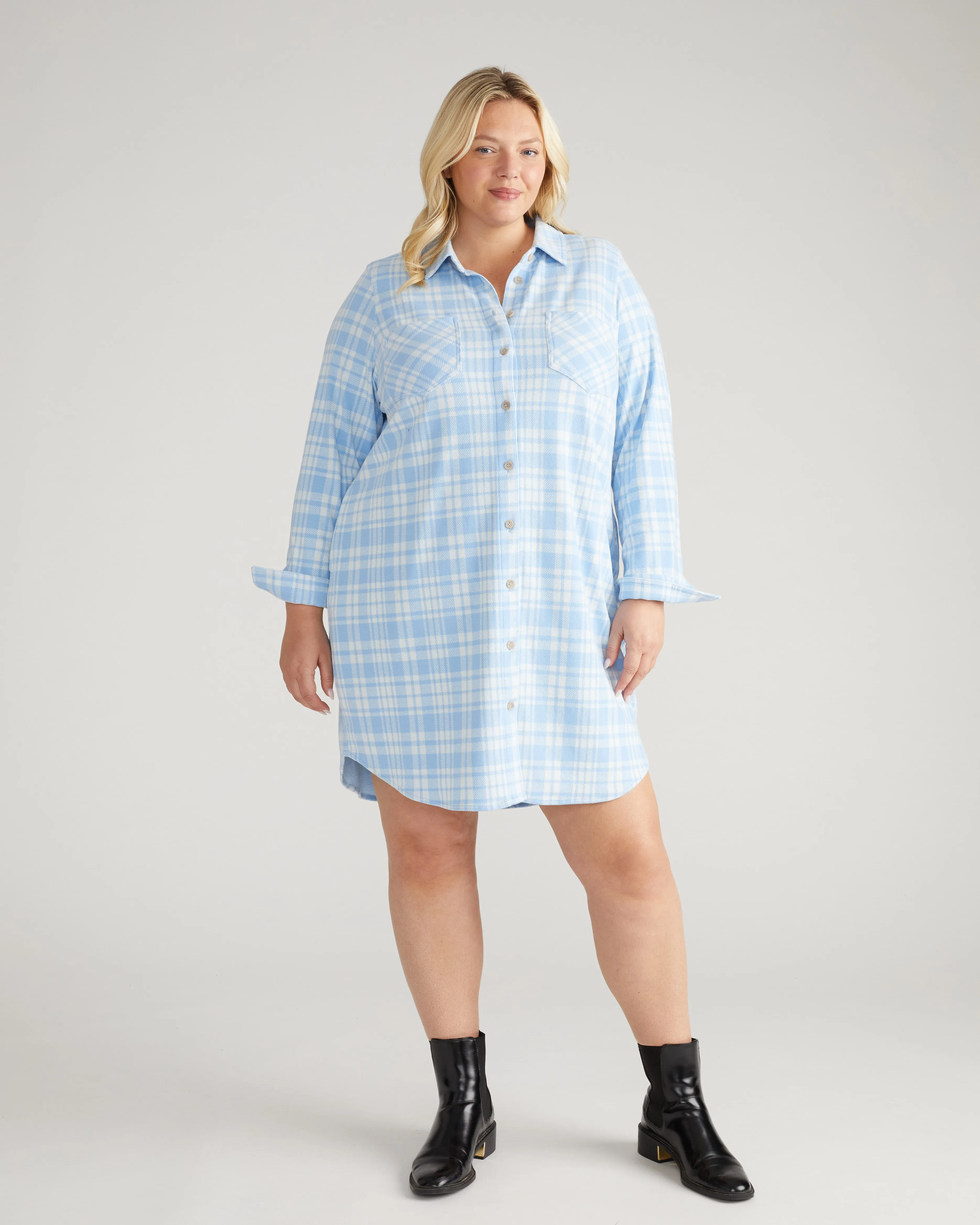 Maine Stretch Flannel Shirtdress - Teapot Whistle Blue Plaid sold by Universal Standard product image thumbnail 4