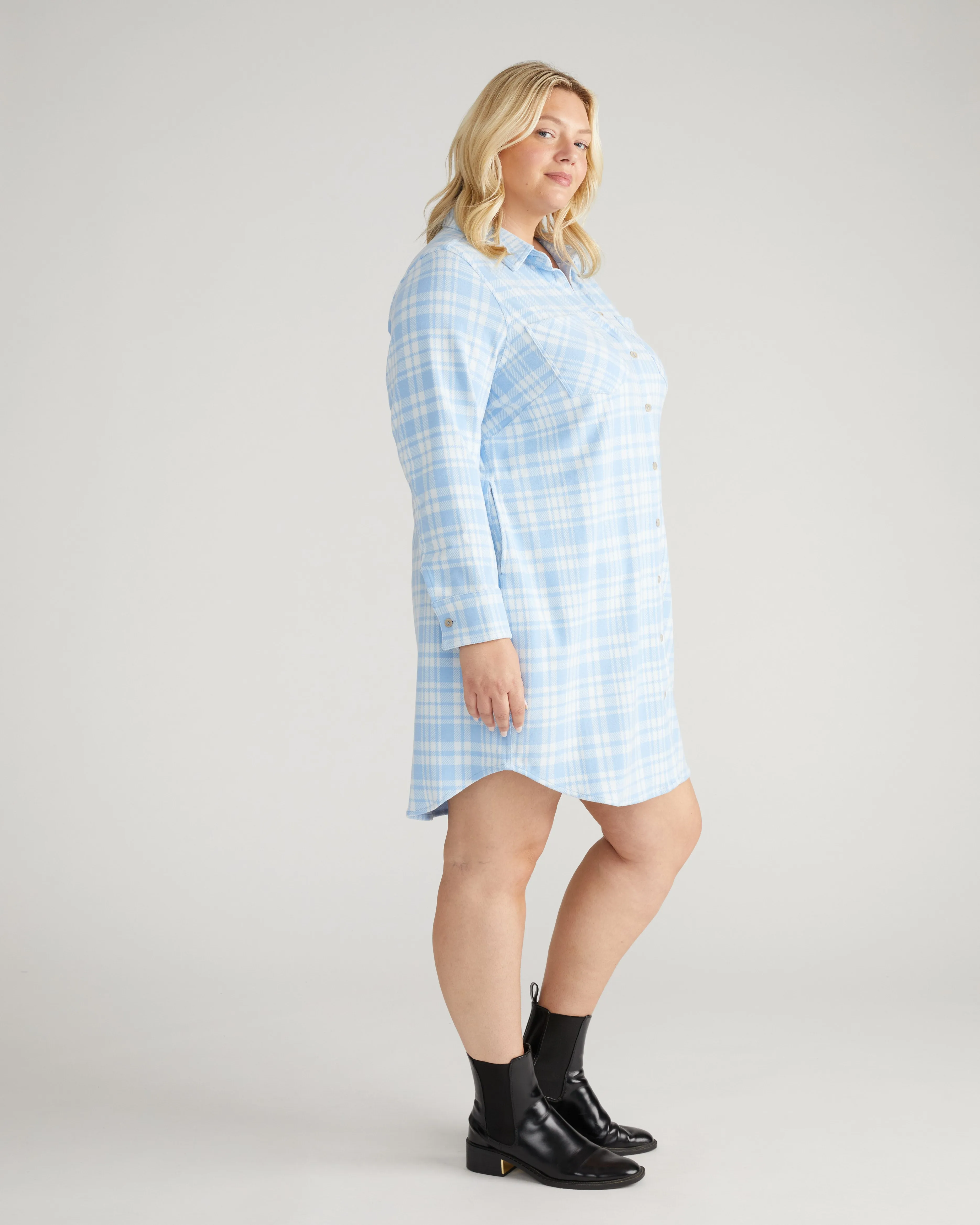 Maine Stretch Flannel Shirtdress - Teapot Whistle Blue Plaid sold by Universal Standard product image thumbnail 5