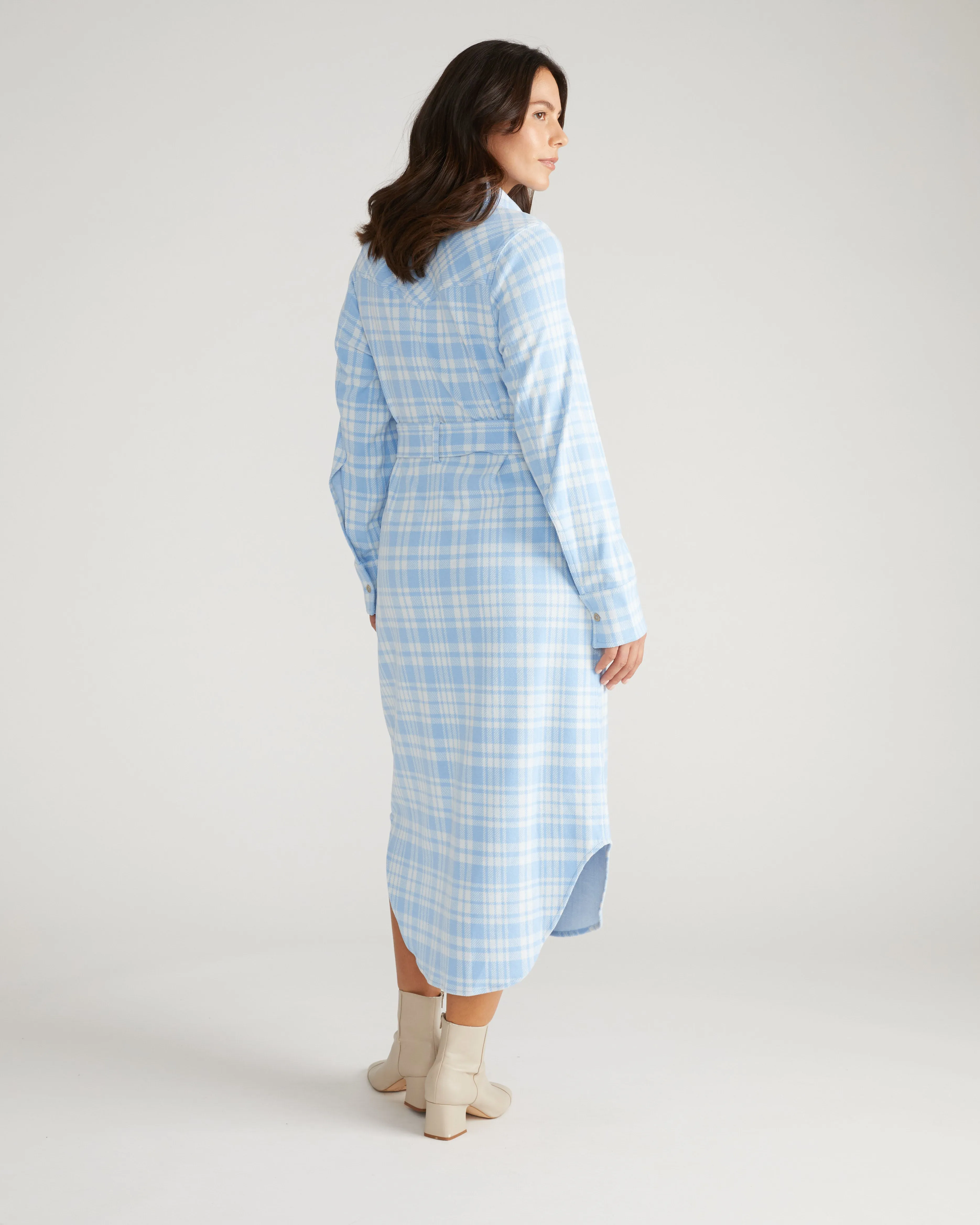 Morgan Belted Stretch Flannel Shirtdress - Teapot Whistle Blue Plaid sold by Universal Standard product image thumbnail 3