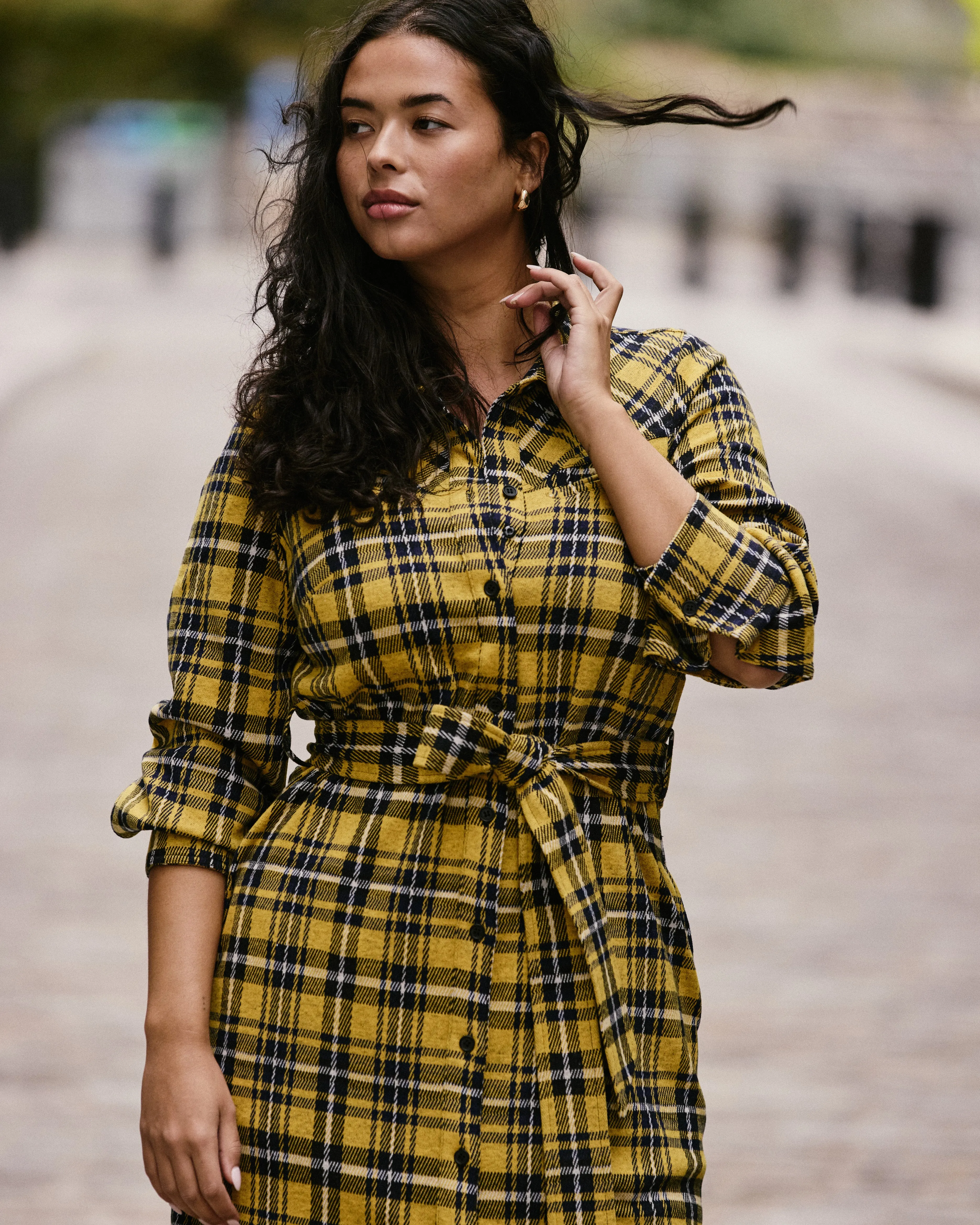 Morgan Belted Stretch Flannel Shirtdress - Chamomile Yellow Plaid sold by Universal Standard product image thumbnail 3