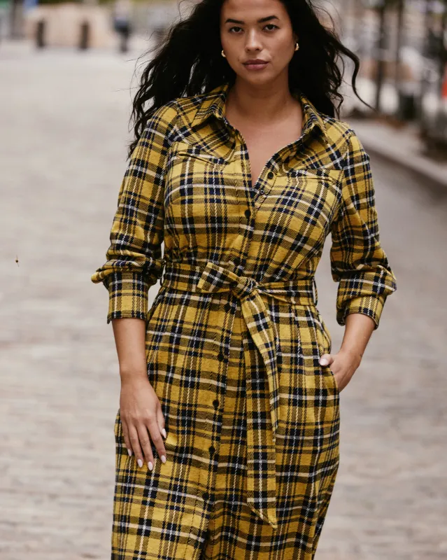 Morgan Belted Stretch Flannel Shirtdress - Chamomile Yellow Plaid sold by Universal Standard