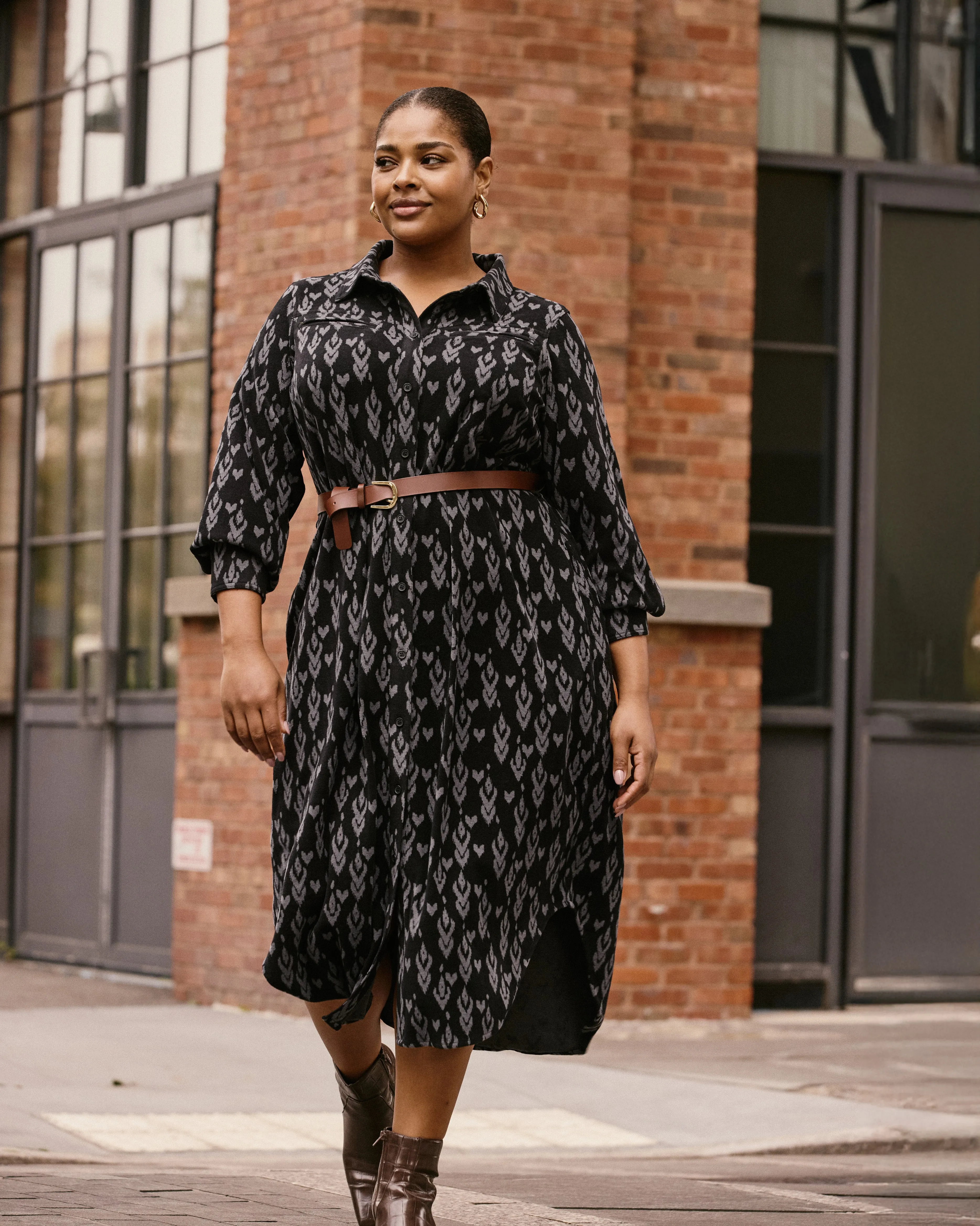 Morgan Belted Stretch Flannel Shirtdress - Indigo Ikat Arrow sold by Universal Standard product image thumbnail 4