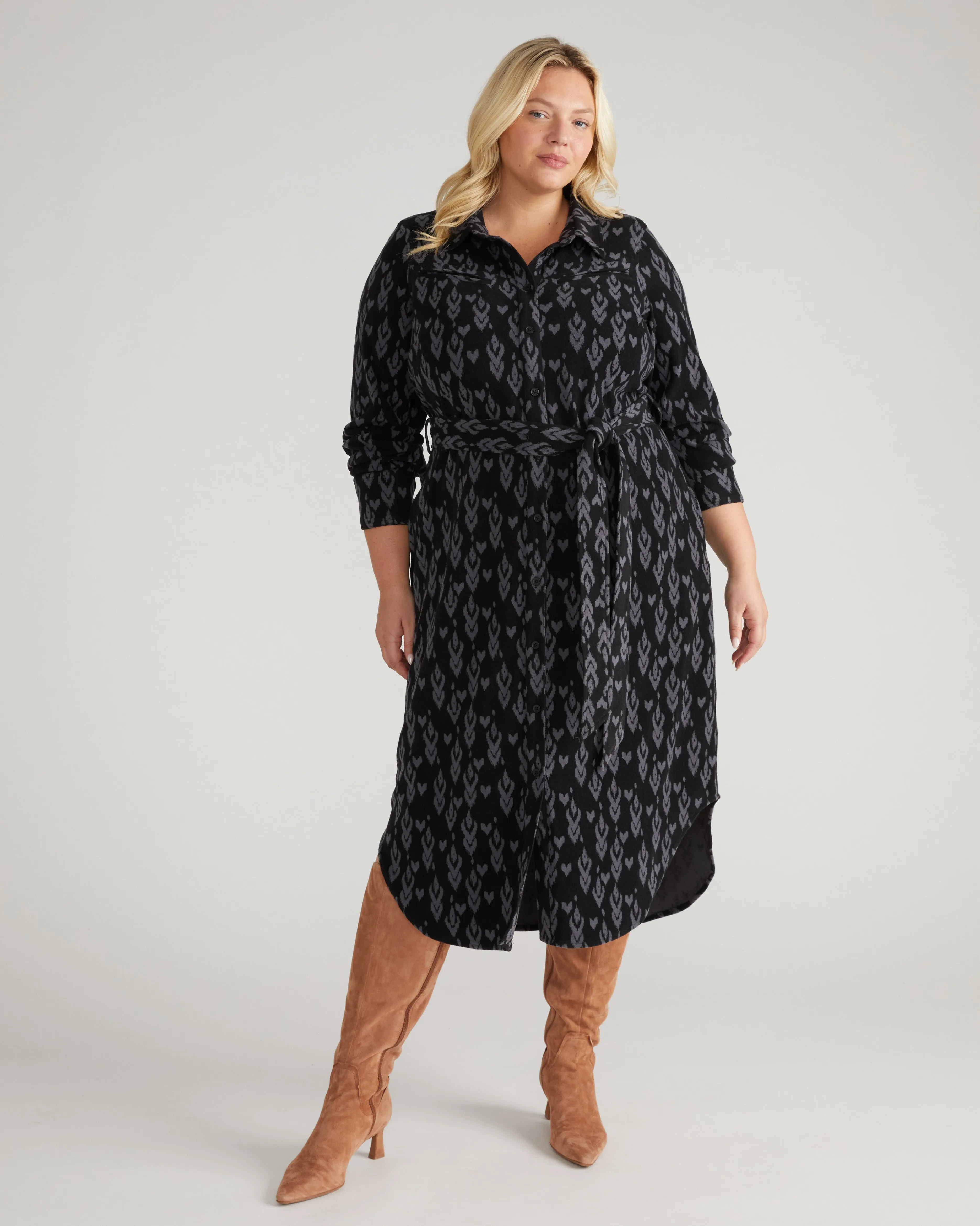 Morgan Belted Stretch Flannel Shirtdress - Indigo Ikat Arrow sold by Universal Standard product image thumbnail 5
