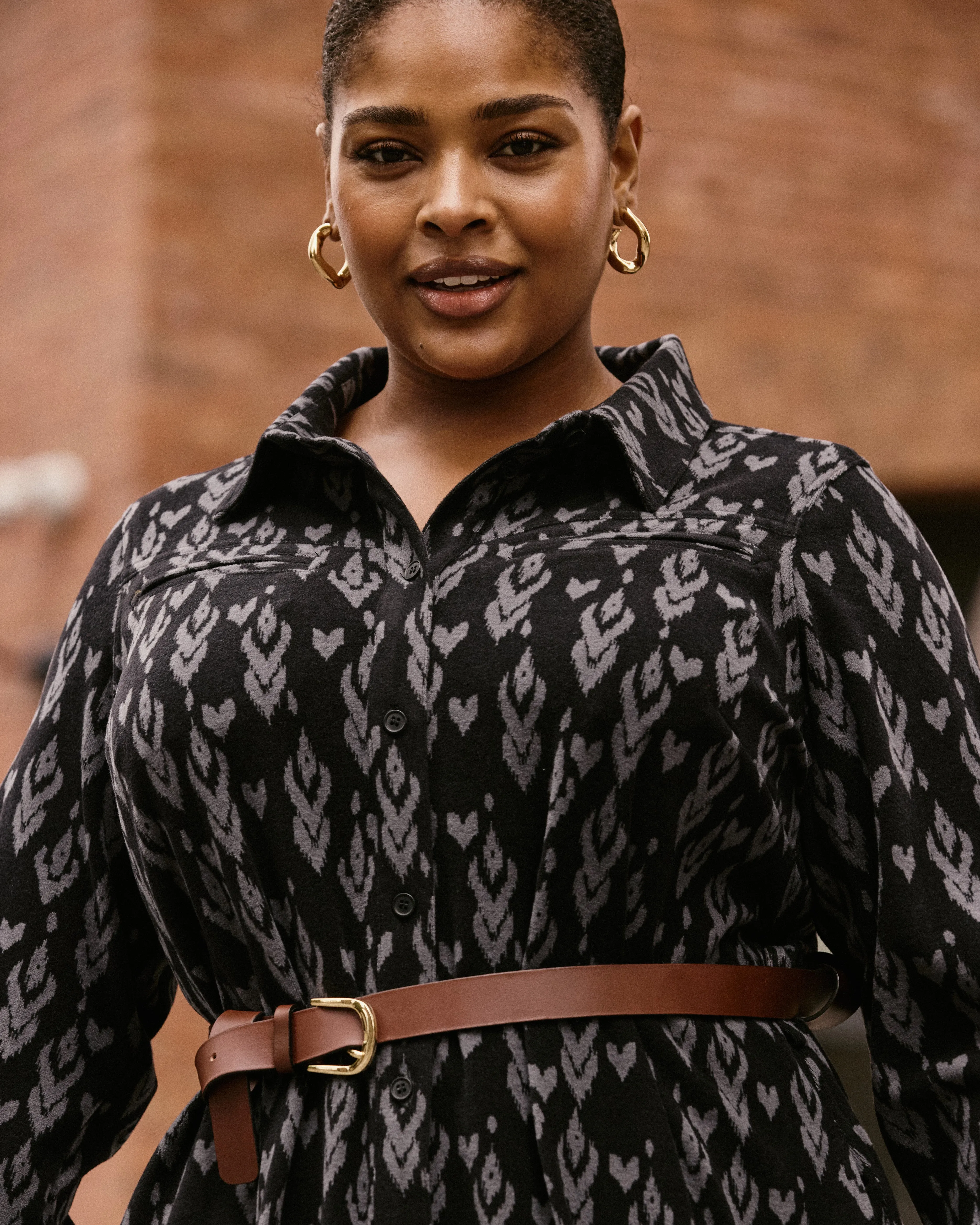 Morgan Belted Stretch Flannel Shirtdress - Indigo Ikat Arrow sold by Universal Standard product image thumbnail 3