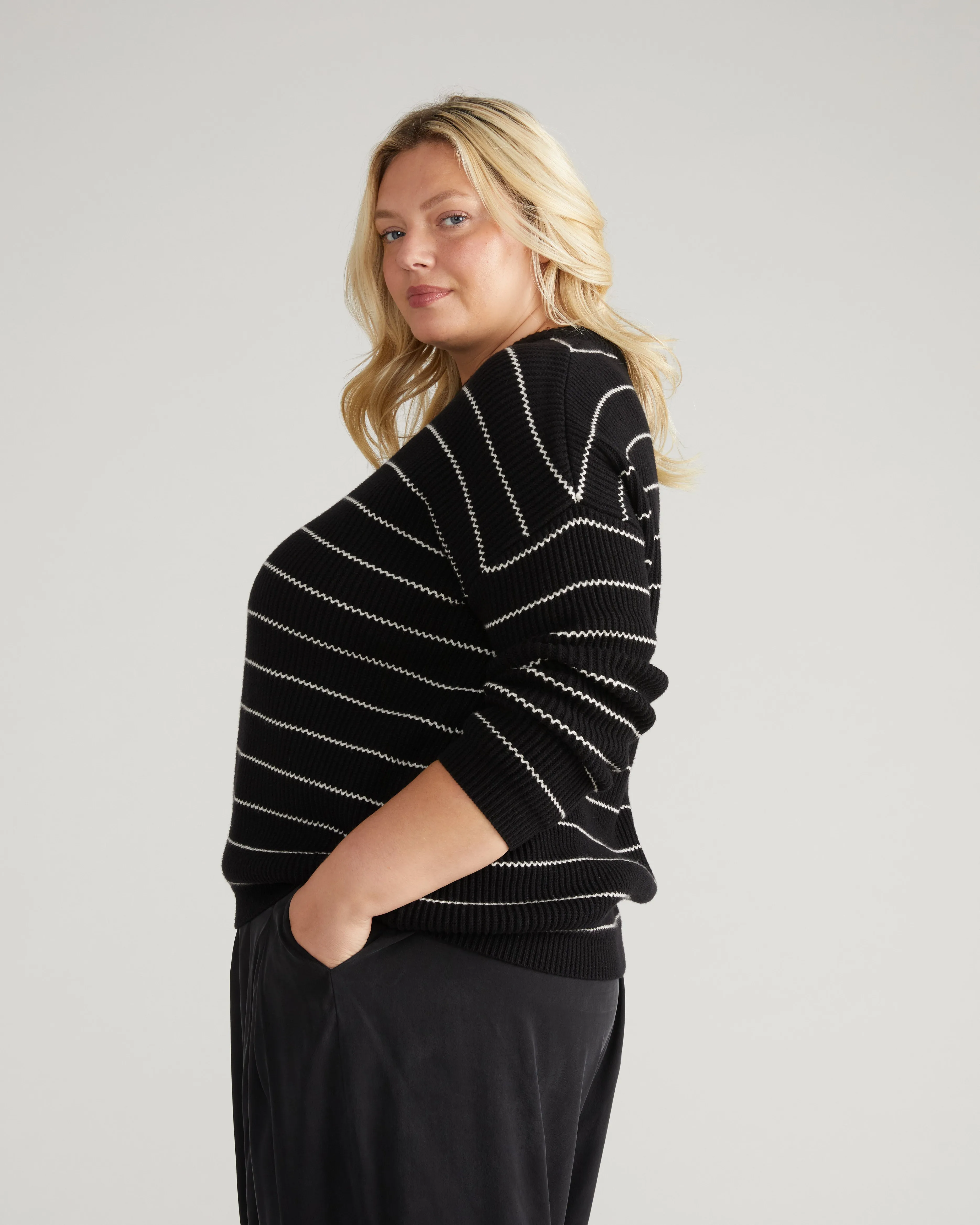 Bruno Sweater - Black/Cream Microstripe sold by Universal Standard product image thumbnail 3