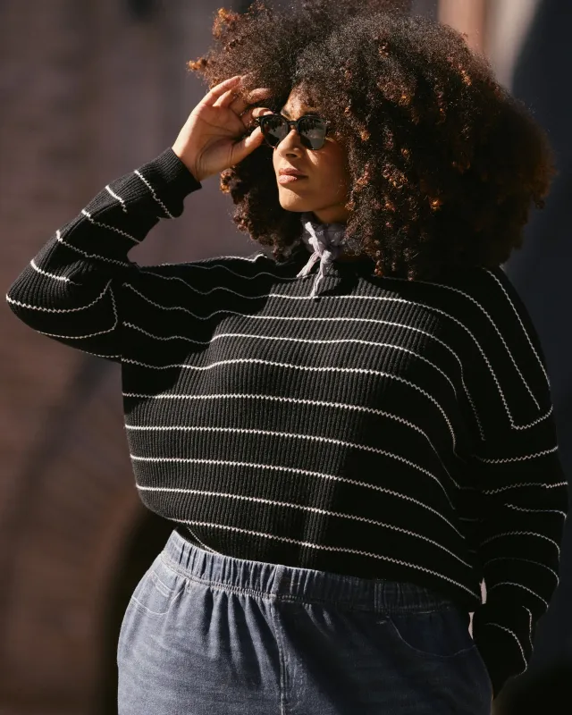 Bruno Sweater - Black/Cream Microstripe sold by Universal Standard