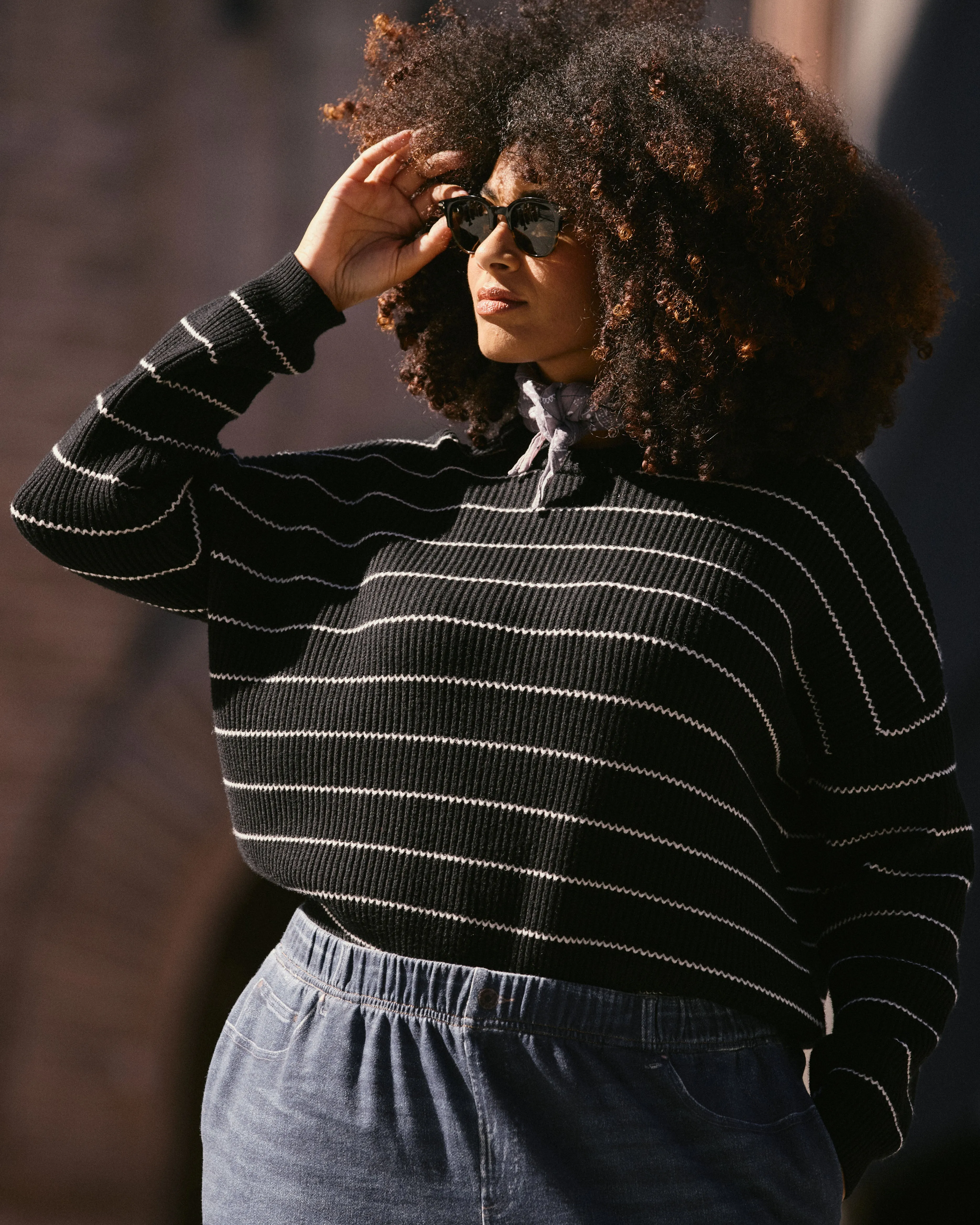 Bruno Sweater - Black/Cream Microstripe sold by Universal Standard