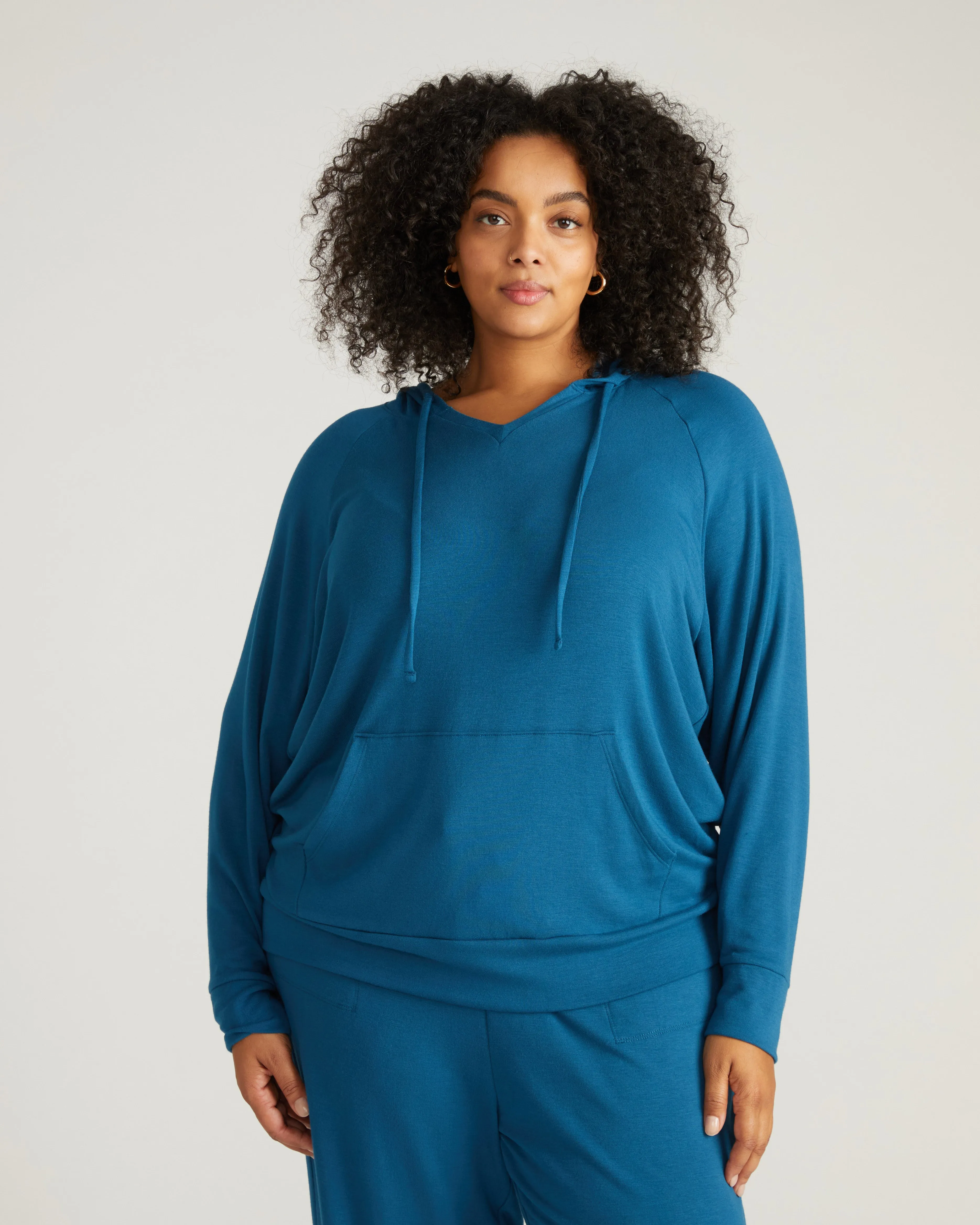 TravelKnit V Neck Hoodie - Blue Teal sold by Universal Standard