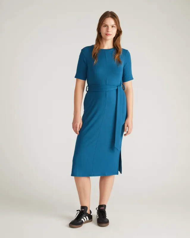 TravelKnit Belted Dress - Blue Teal made by Universal Standard
