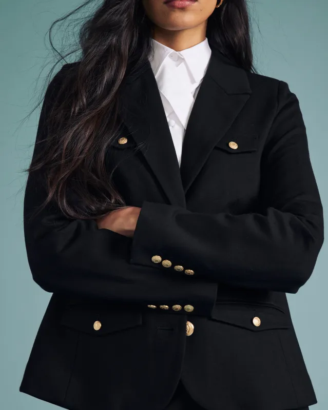 4 Pocket Ponte Blazer - Black with Gold Buttons made by Universal Standard