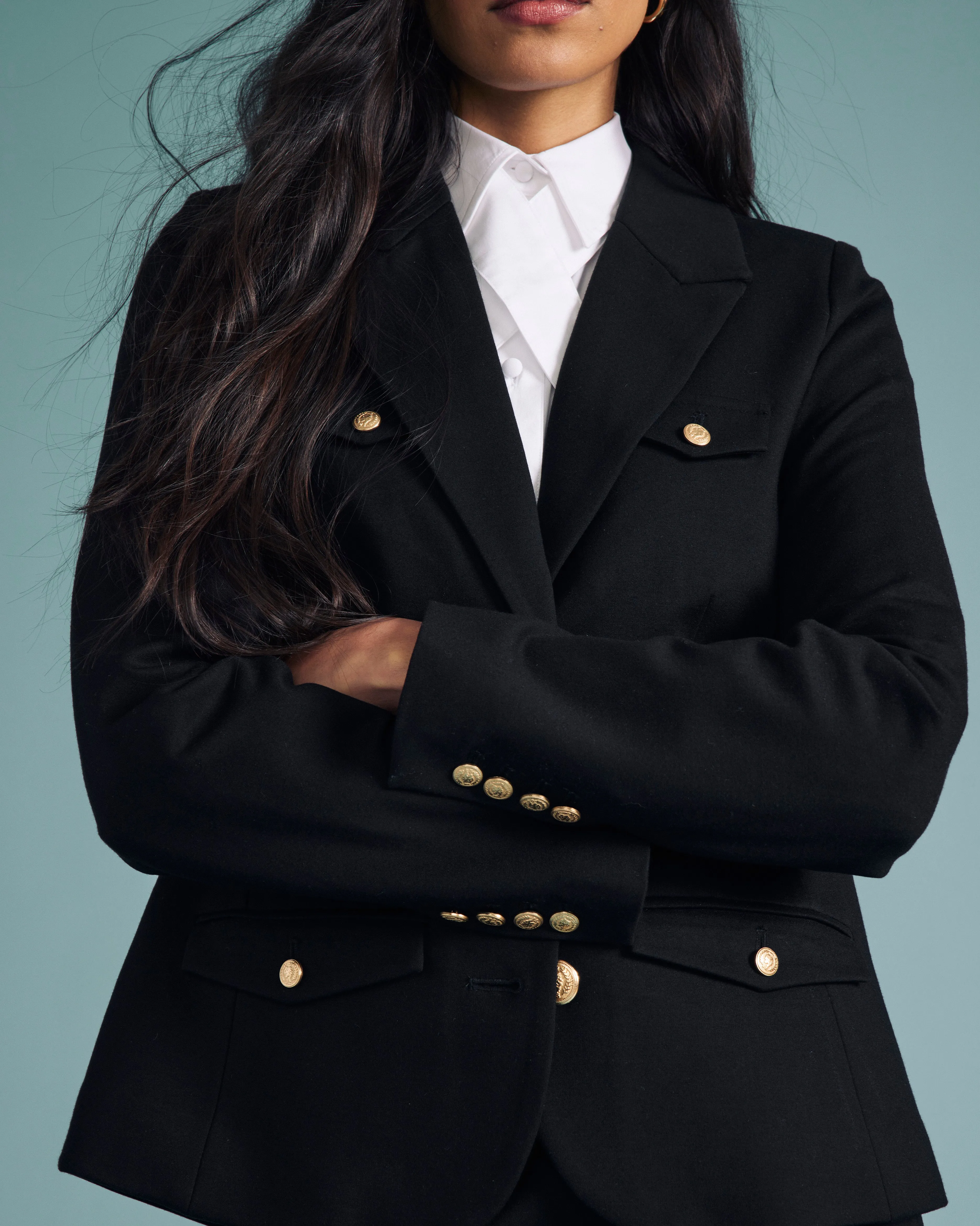 4 Pocket Ponte Blazer - Black with Gold Buttons sold by Universal Standard