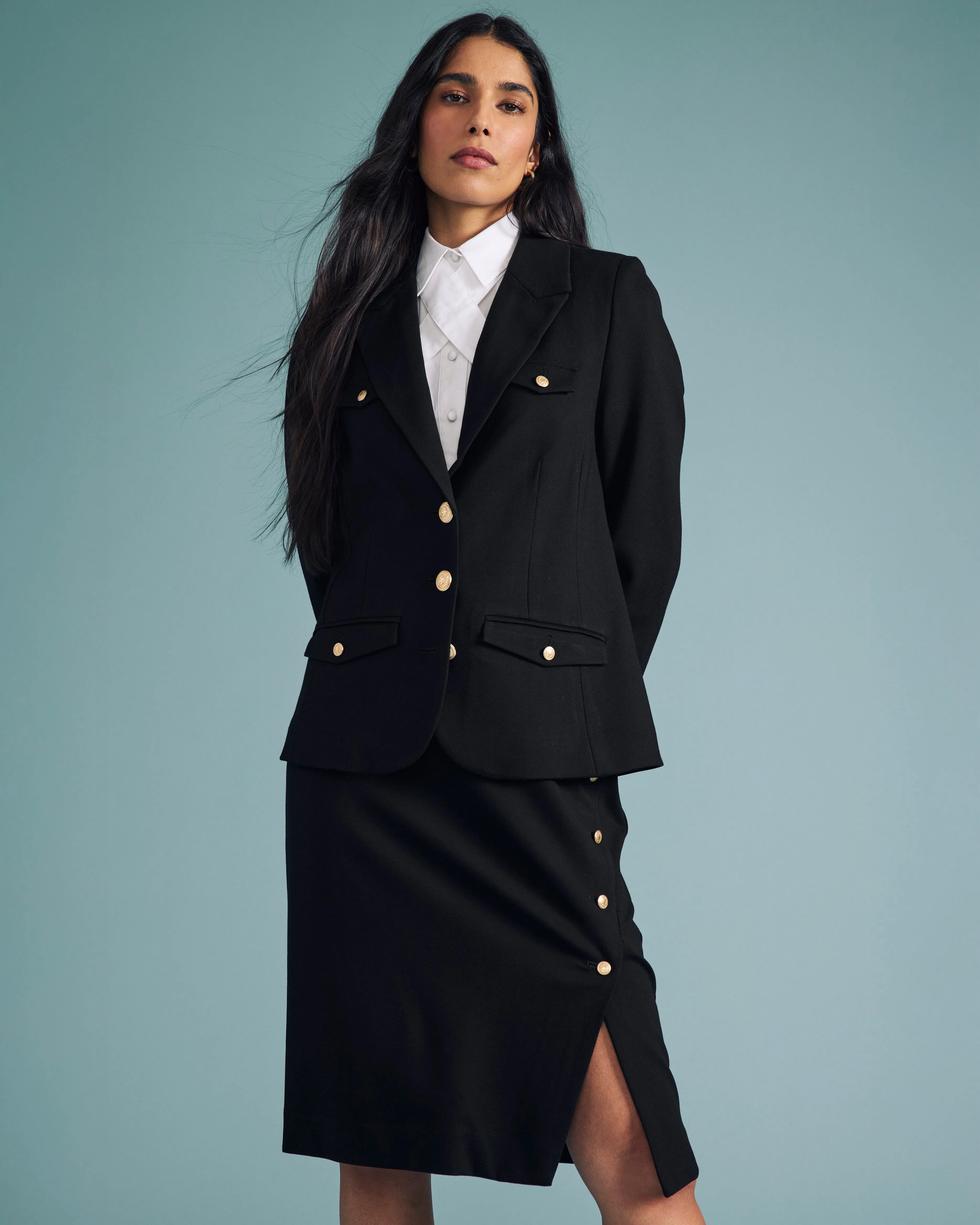 4 Pocket Ponte Blazer - Black with Gold Buttons sold by Universal Standard product image thumbnail 2