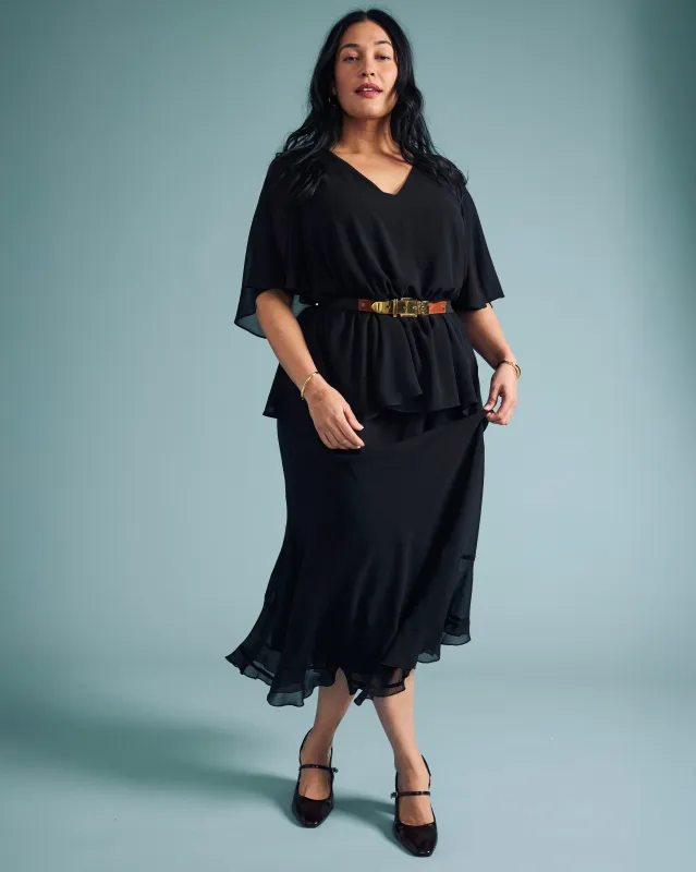 Navarte Chiffon Midi Skirt - Black sold by Universal Standard