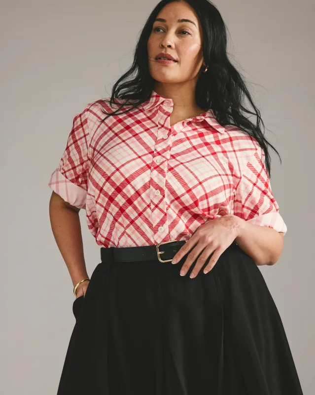 Cooling Stretch Cupro Artist Shirt - Red Plaid Print sold by Universal Standard