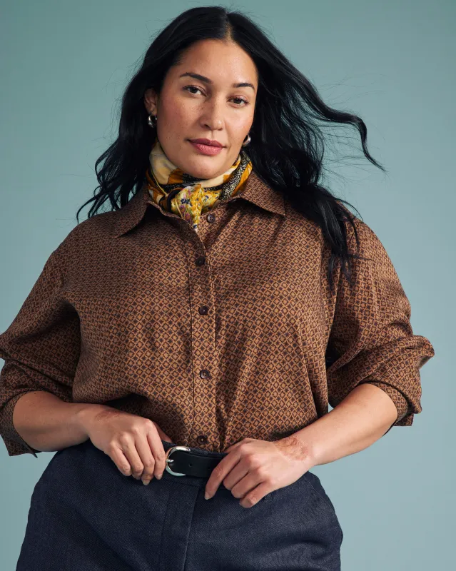 Cooling Stretch Cupro Artist Shirt - Brown Hacienda Print sold by Universal Standard