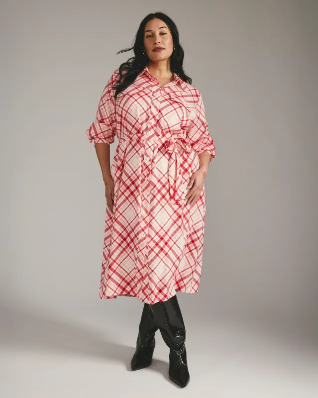 Cooling Stretch Cupro Savannah Dress - Red Plaid Print sold by Universal Standard