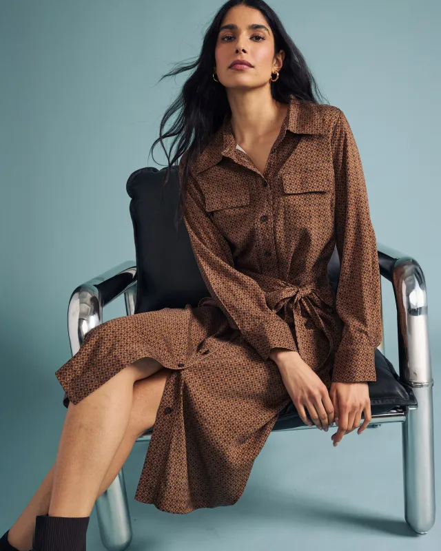 Cooling Stretch Cupro Savannah Dress - Brown Hacienda Print sold by Universal Standard