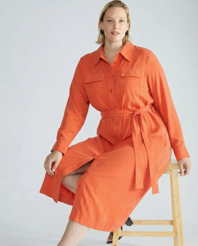 Cooling Stretch Cupro Savannah Dress - Orange Flame sold by Universal Standard