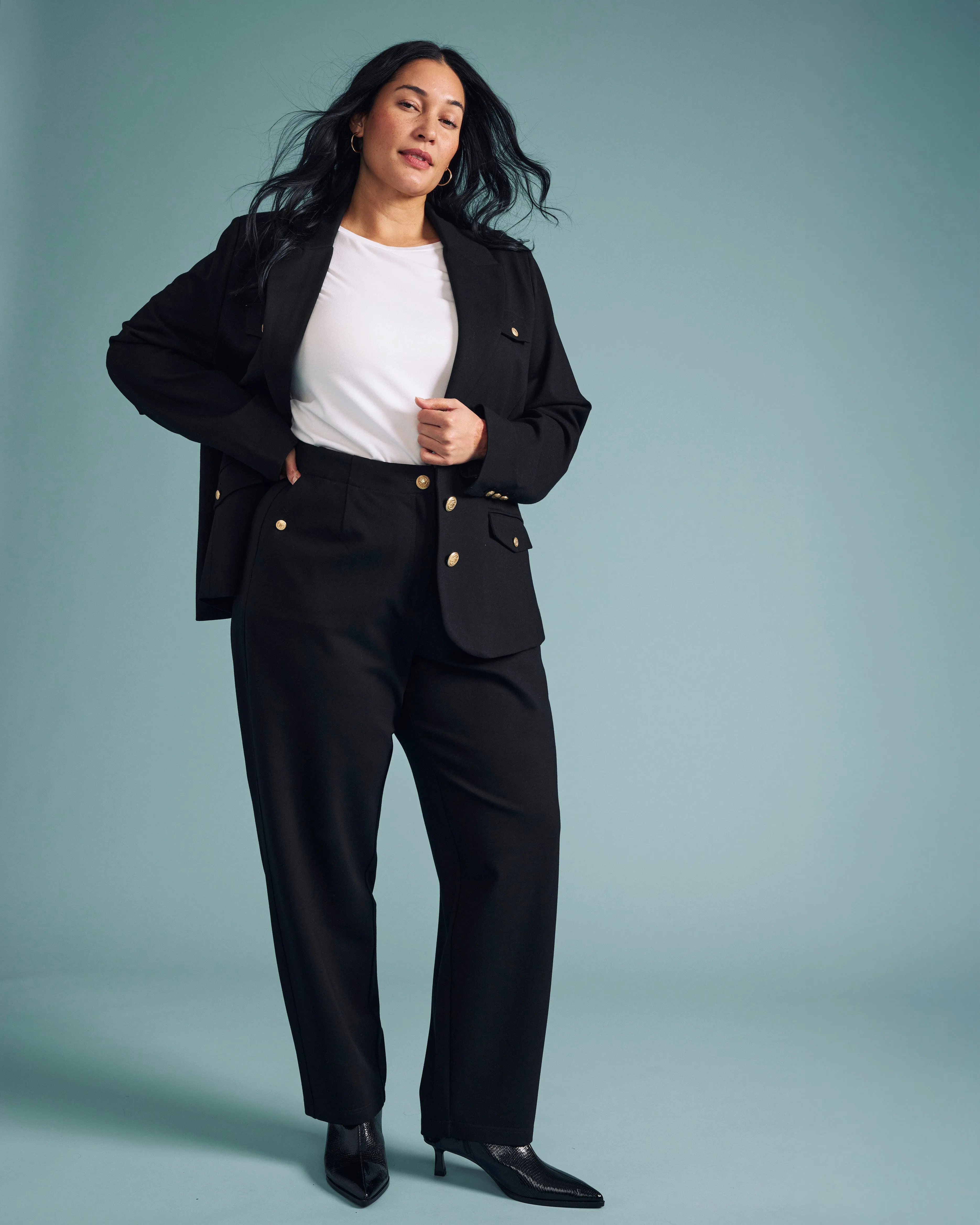 Audrey Tailored Ponte Pants - Black with Gold Buttons sold by Universal Standard product image thumbnail 3
