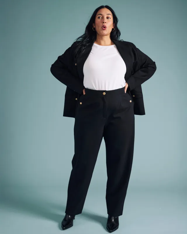 Audrey Tailored Ponte Pants - Black with Gold Buttons sold by Universal Standard