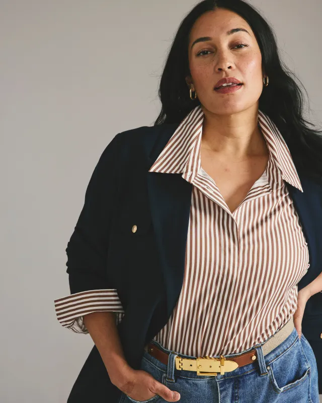 Elbe Stretch Poplin Shirt Classic Fit - Allspice/White Stripe sold by Universal Standard